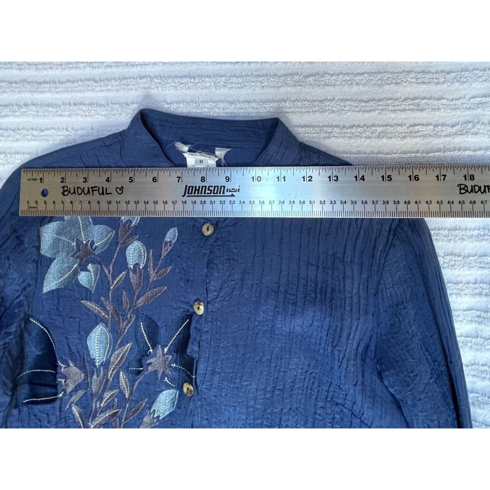 Nique Citron Santa Monica Womens Unique Buttons Long Sleeve Crinkle Top Blue Medium Size M / US 6-8 / IT 42-44 - 4 Thumbnail