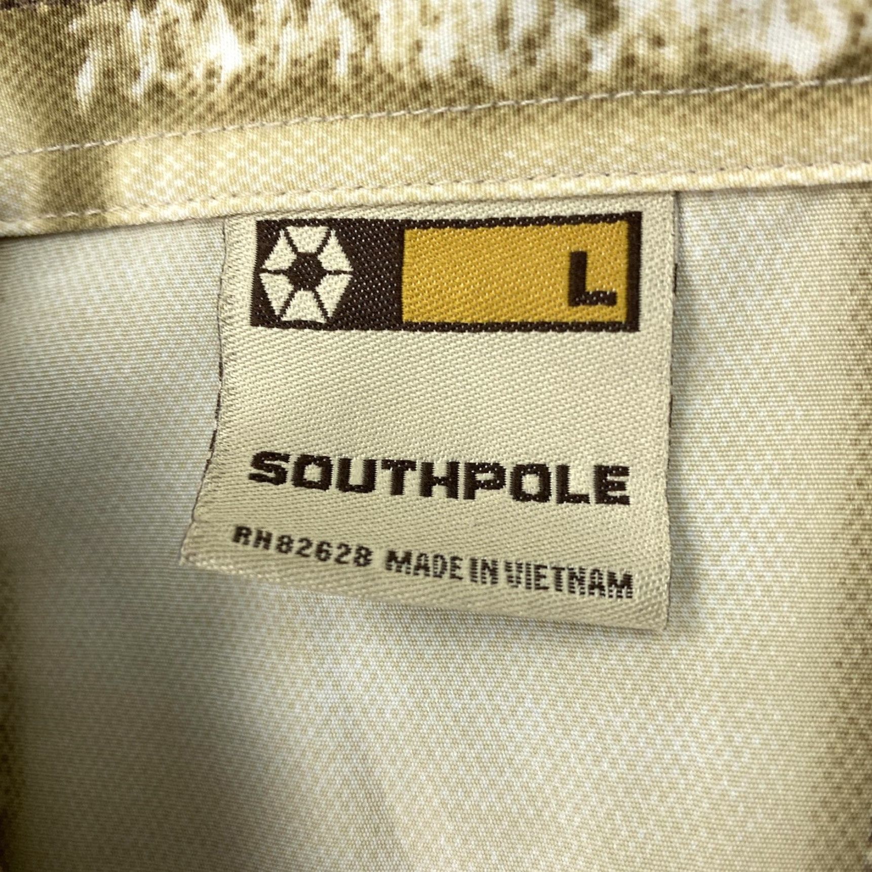 Southpole Southpole Shirt Mens Large Beige Brown Plaid Grunge Streetwear Y2K Skate Beach Buttons Embroidered Pockets Collared Short Sleeve Polyester Size US L / EU 52-54 / 3 - 5 Thumbnail