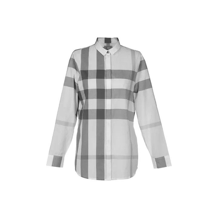 Burberry Gray Plaid Long Sleeve Shirt for Women 0079