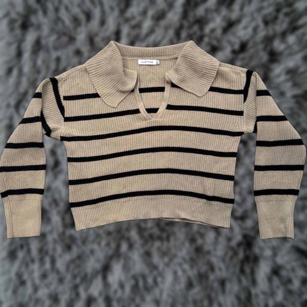 Vintage VINTAGE Cropped Knit Sweater Small Retro 70s Y2K Preppy Soft Girl Streetwear Beige Women Pullover Long Sleeve Casual Travel Size S Size S / US 4 / IT 40 - 1 Thumbnail