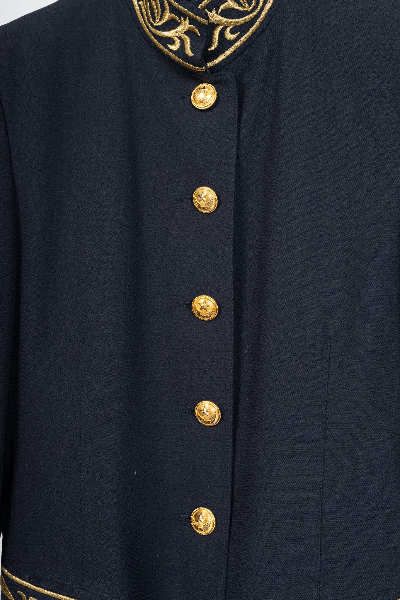 Other Mondi Vintage Navy Wool-Blend Crepe Gold-Emboidered Jacket Size S / US 4 / IT 40 - 9 Thumbnail