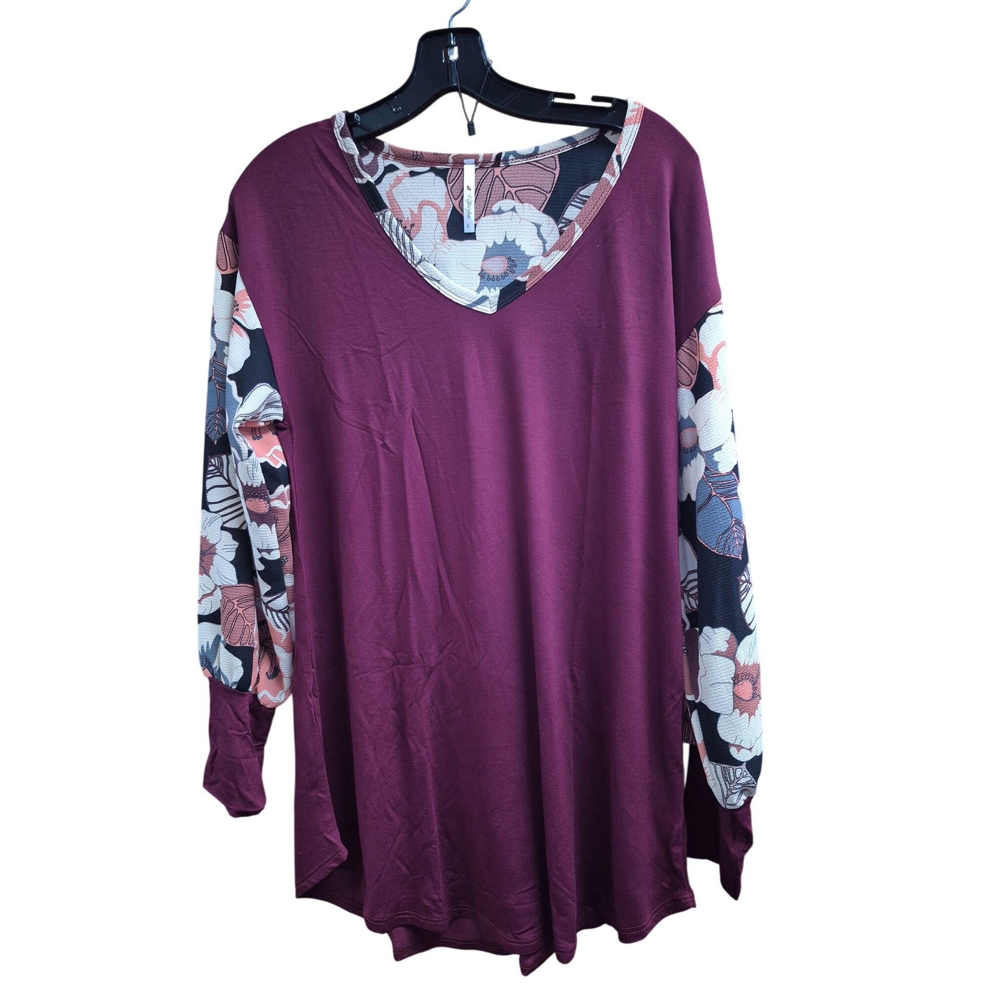 Other Floral Sleeve Wine Burgundy Tunic Top L/Grande Rayon/Spandex Size L / US 10 / IT 46 - 3 Thumbnail