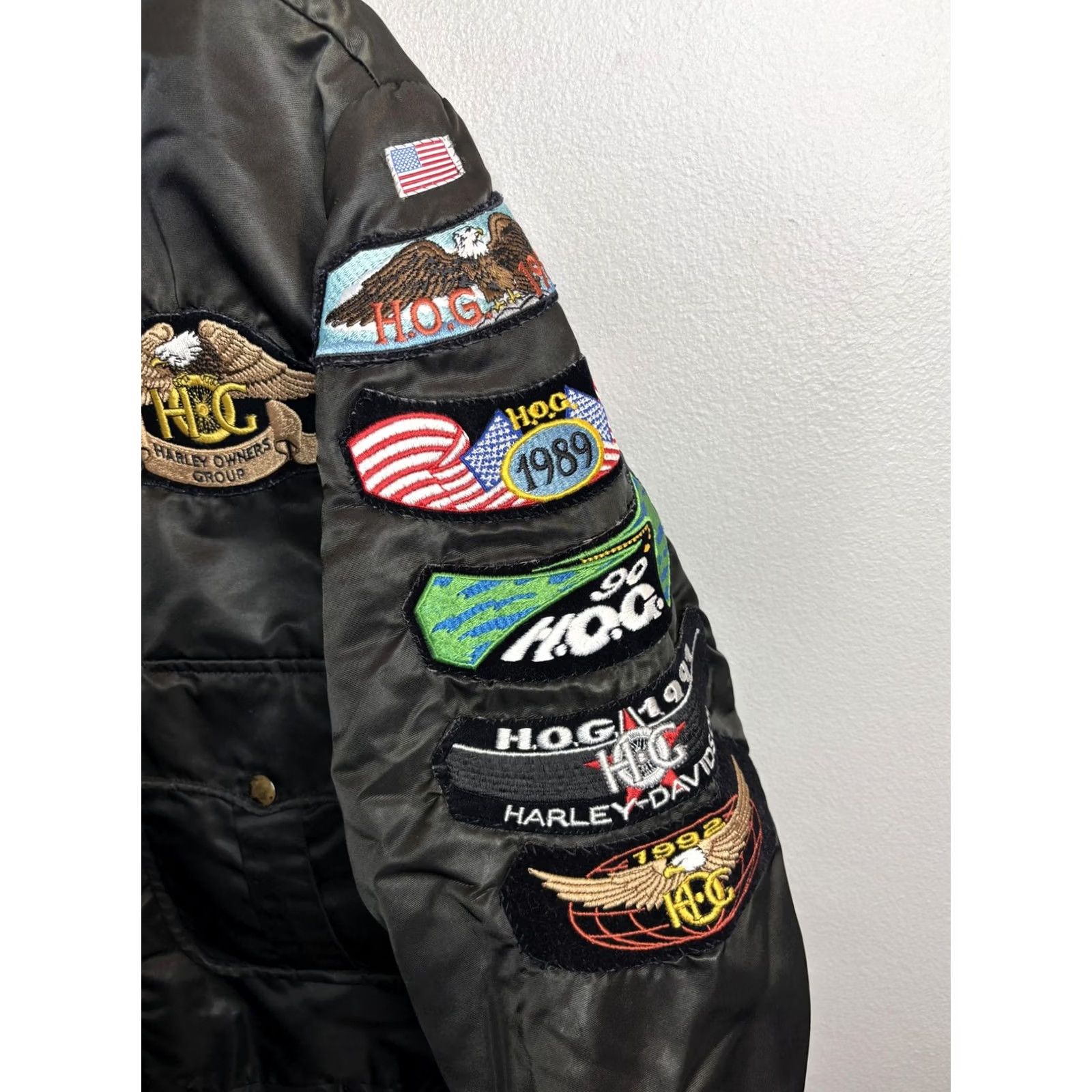 Harley Davidson VINTAGE Harley-Davidson Jacket Mens Large Black Quilted Bomber HOG Patches 90s Size US M / EU 48-50 / 2 - 6 Thumbnail