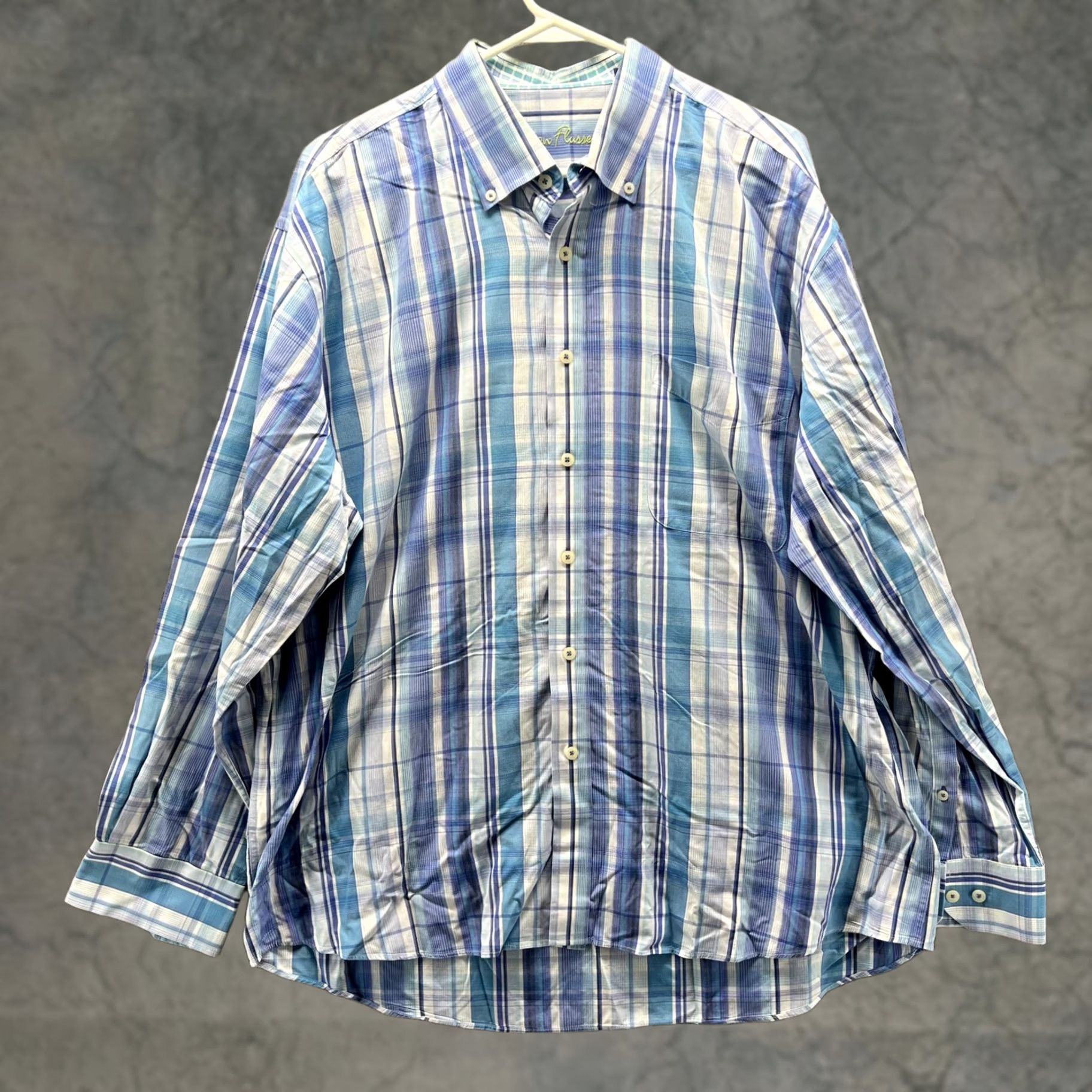 Vintage VINTAGE Alan Flusser Shirt Mens XL Blue Plaid Check Button Front Long Sleeve Casual Size US XL / EU 56 / 4 - 1 Thumbnail