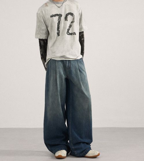 Japanese Brand Gradient American street baggy loose wide-leg jeans for men Size US 32 / EU 48 - 2 Thumbnail