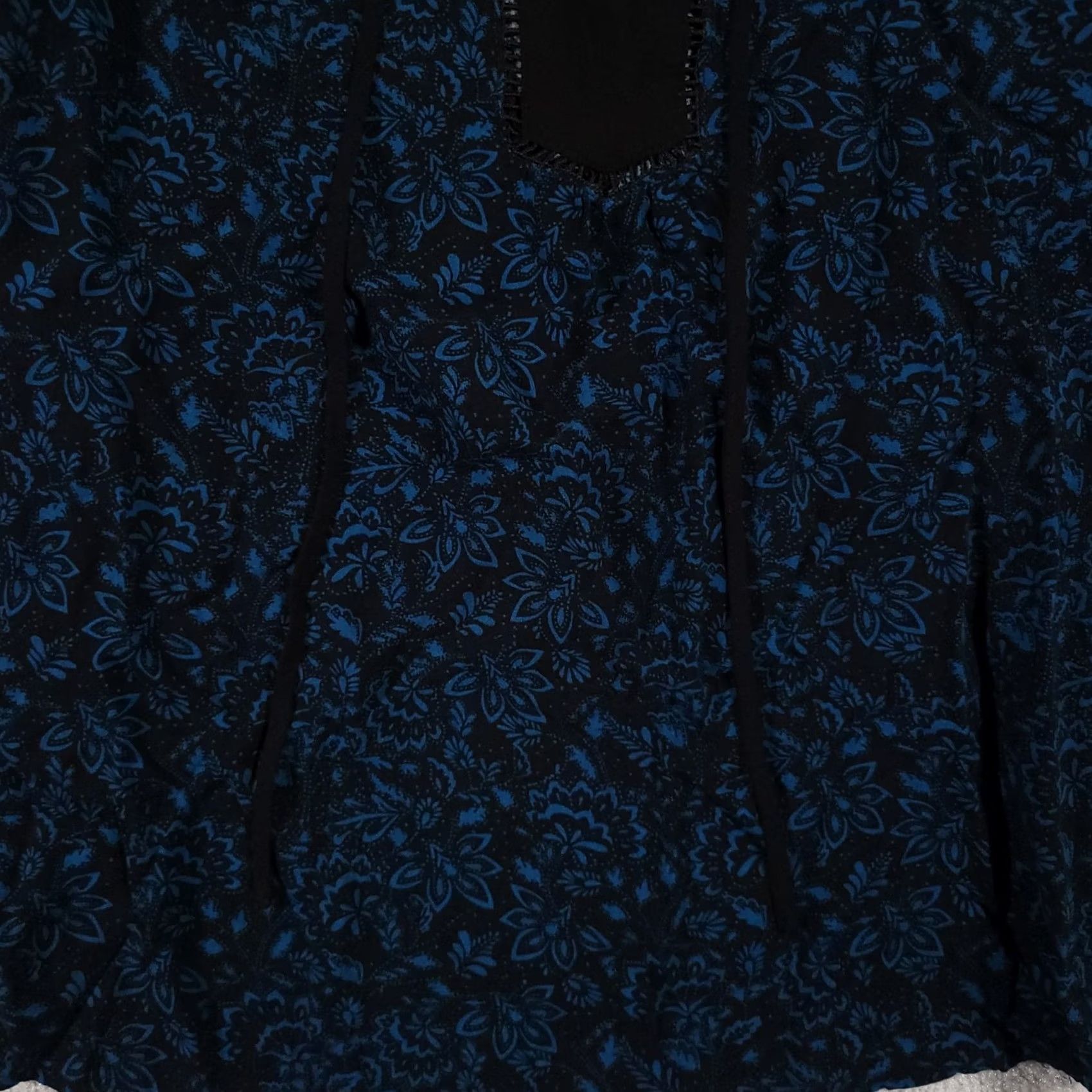 Vintage Cato Shirt Women's Small Blue Floral Long Balloon Sleeve V Neck Tunic Boho Size S / US 4 / IT 40 - 5 Thumbnail