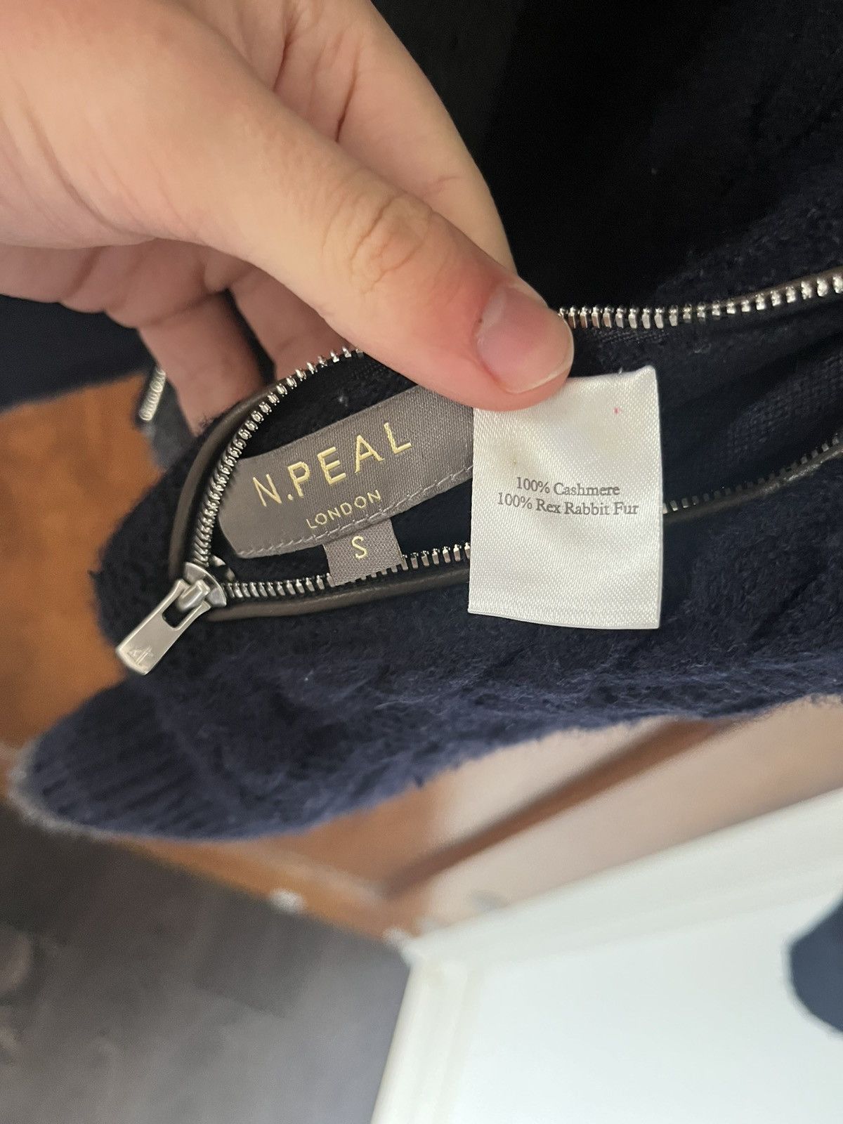 N peal fur cableknit cardigan navy size small/medium