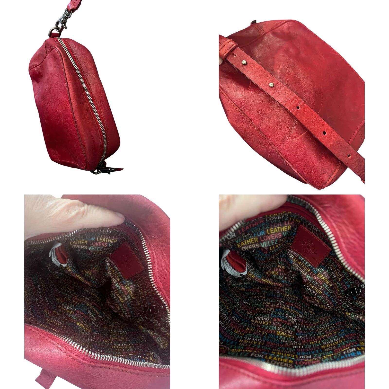 Vintage Velez Leather Handbag Crossbody Red Tassels Adjustable Strap Crossbody Women Medium Red Leather Bag - Velez Size ONE SIZE - 8 Thumbnail