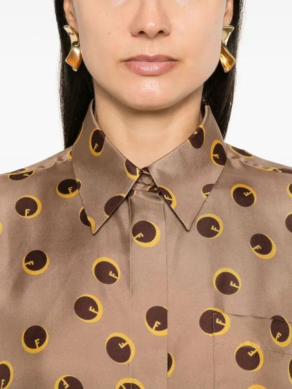 Fendi o1loc1c0126 Printed Silk Shirt in Brown Size XL / US 12-14 / IT 48-50 - 4 Thumbnail