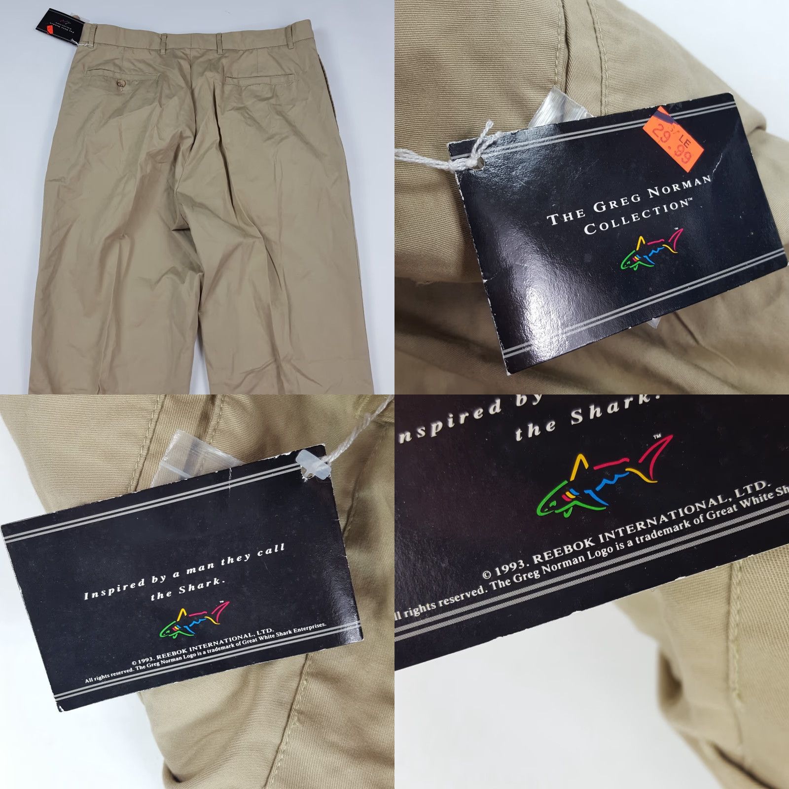 Logo 7 VINTAGE Greg Norman Golf Pleated Khakis Pants 38 Beige Twill 90s Shark Logo Men’s Casual Lounge Size US 38 / EU 54 - 8 Thumbnail