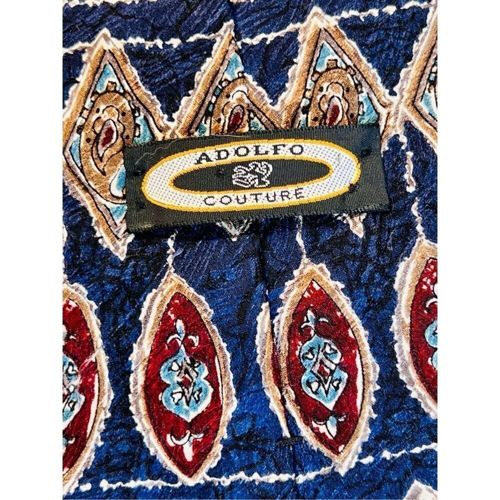 Adolfo Dominguez Vintage 90s Aldofo Retro Art Deco Silk Blue 55" x 4" Necktie Size ONE SIZE - 9 Thumbnail