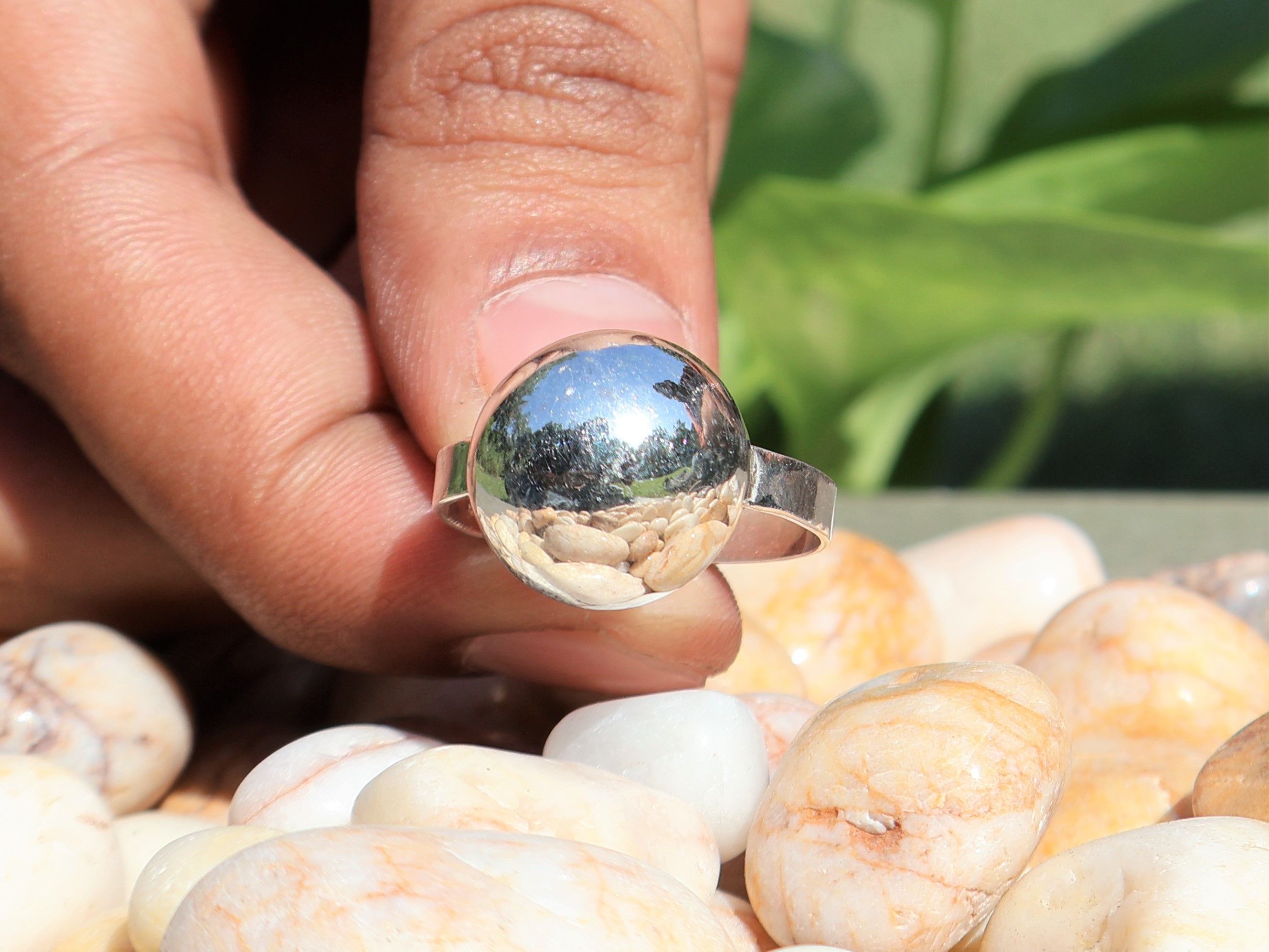 Handmade Half Round Ball Ring, 925 Sterling Silver, Handmade Ring, Size ONE SIZE - 4 Thumbnail