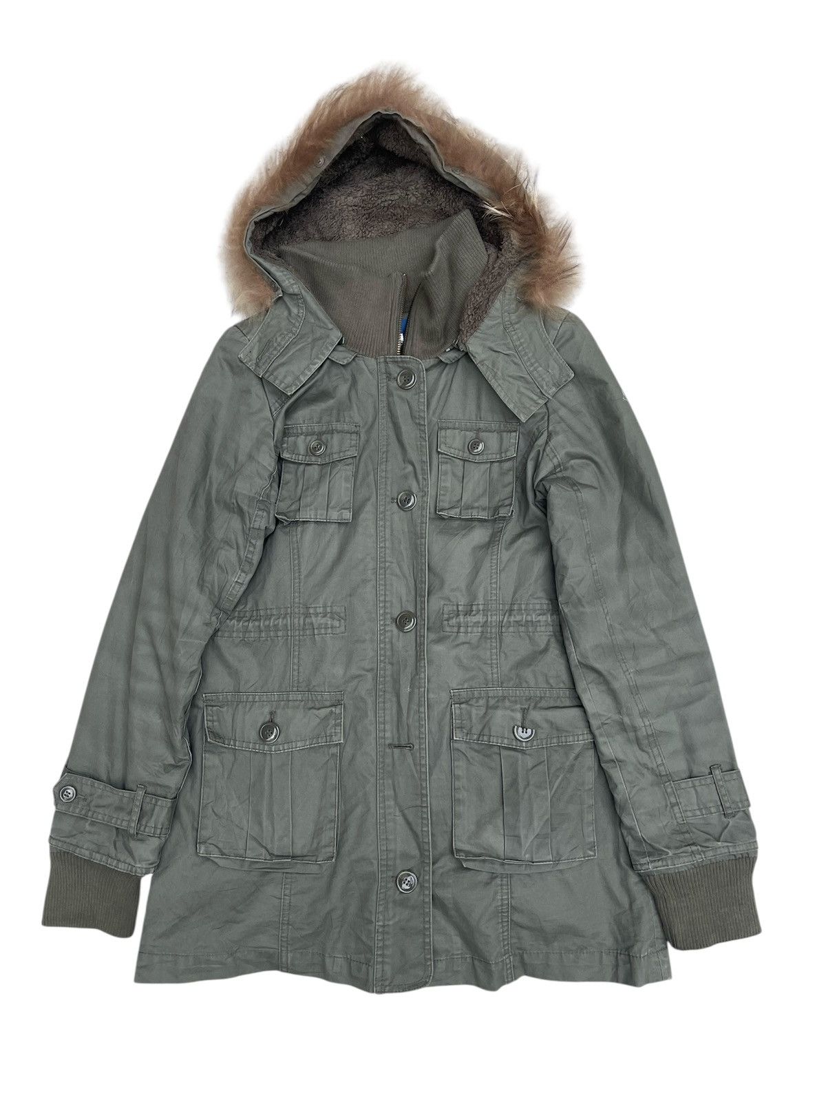 Japanese Brand × Other Vintage Green Hooded Fur-Lined Military Jacket Multi Pockets Size US S / EU 44-46 / 1 - 1 Thumbnail