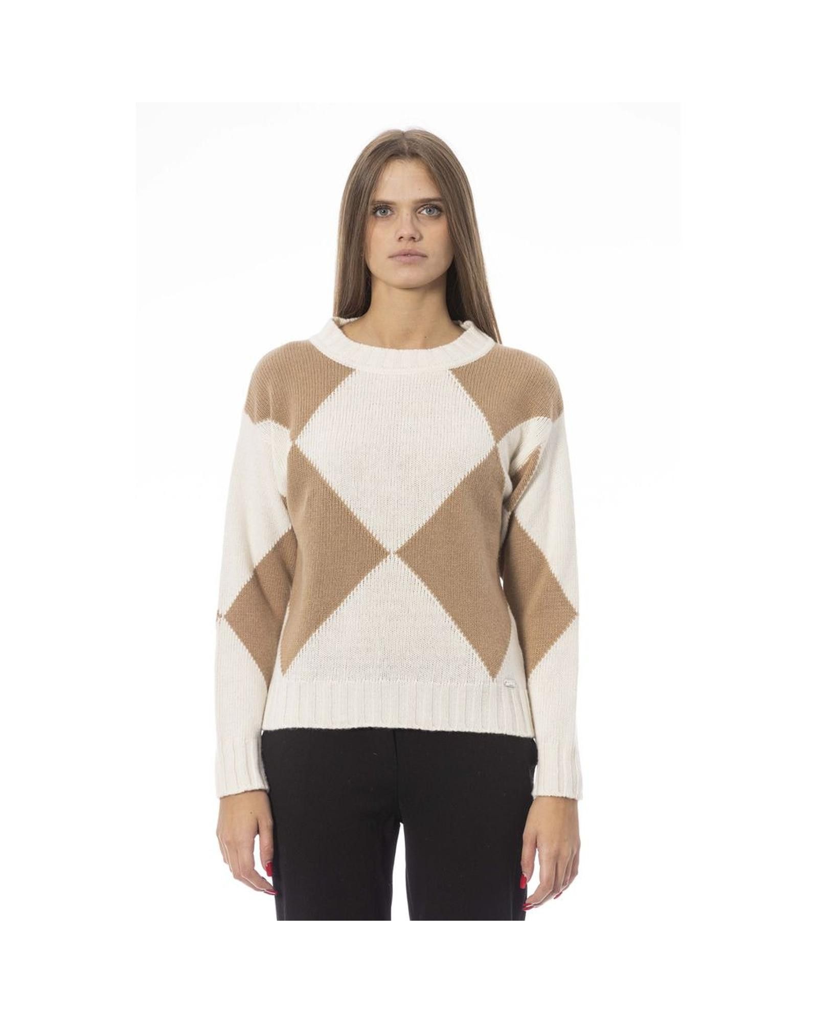 image of Baldinini Wool Boat Neck Sweater in Beige, Women's (Size Medium)