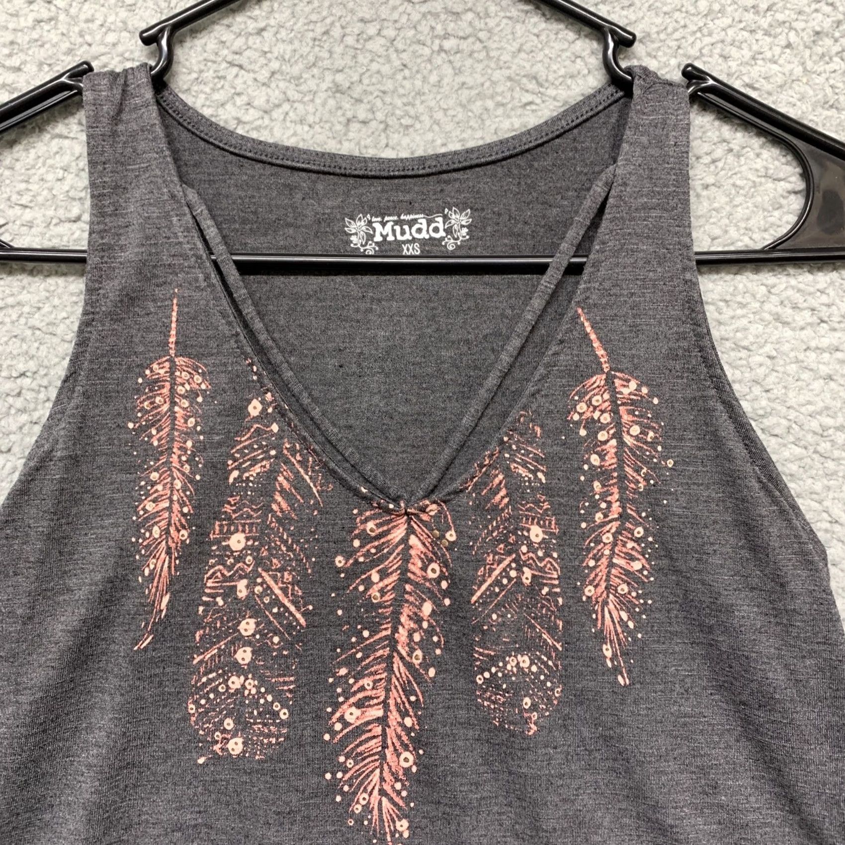 Pinko Mudd Womens Tank Top Gray Pink Feather Graphics Size XXS Tank Womens XS-2XS Size XXS / US 00 / IT 34 - 2 Thumbnail