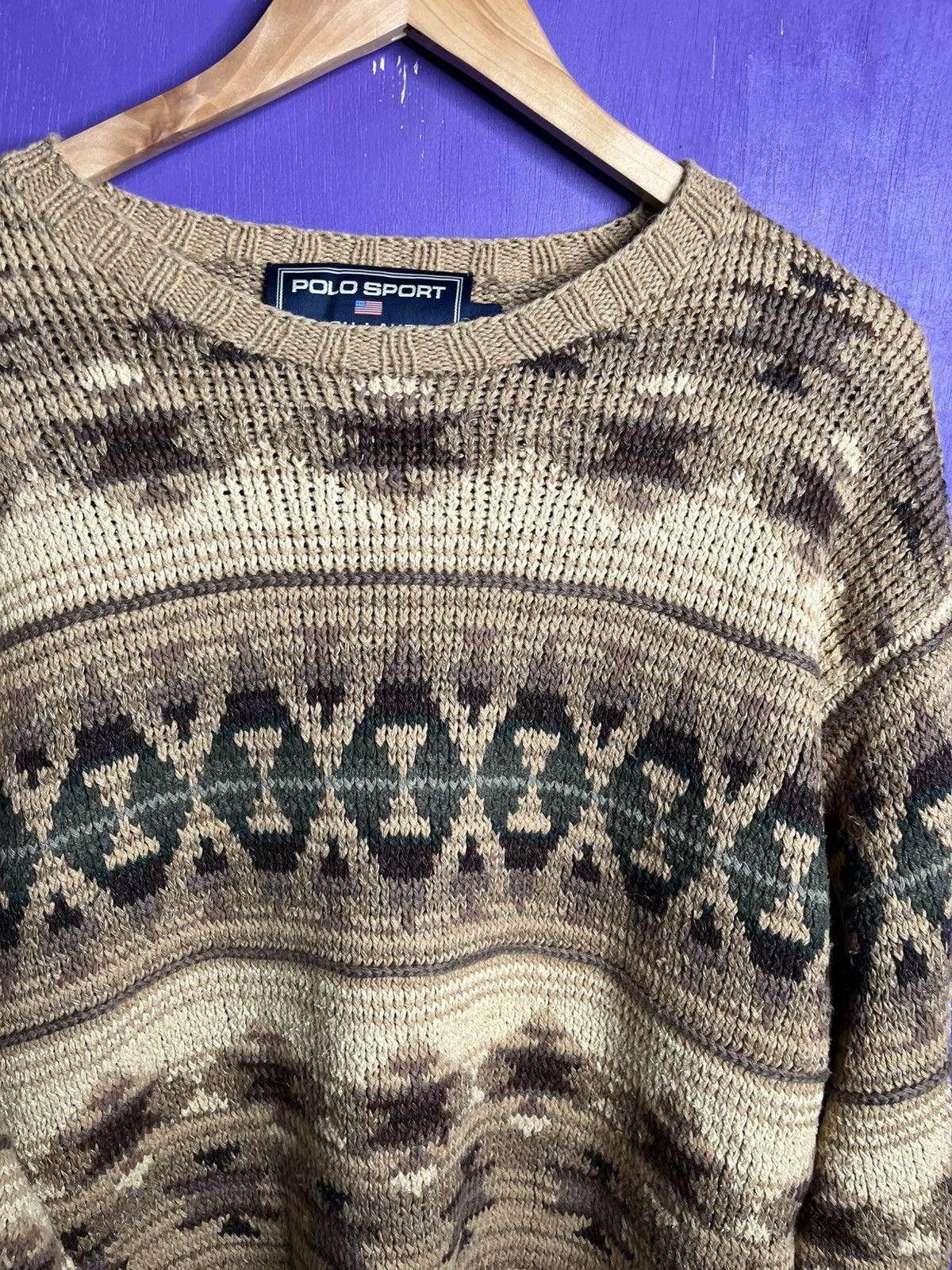 Polo Ralph Lauren × Vintage Vintage 90s Polo sport earth tones hand knit sweater Size US L / EU 52-54 / 3 - 3 Thumbnail