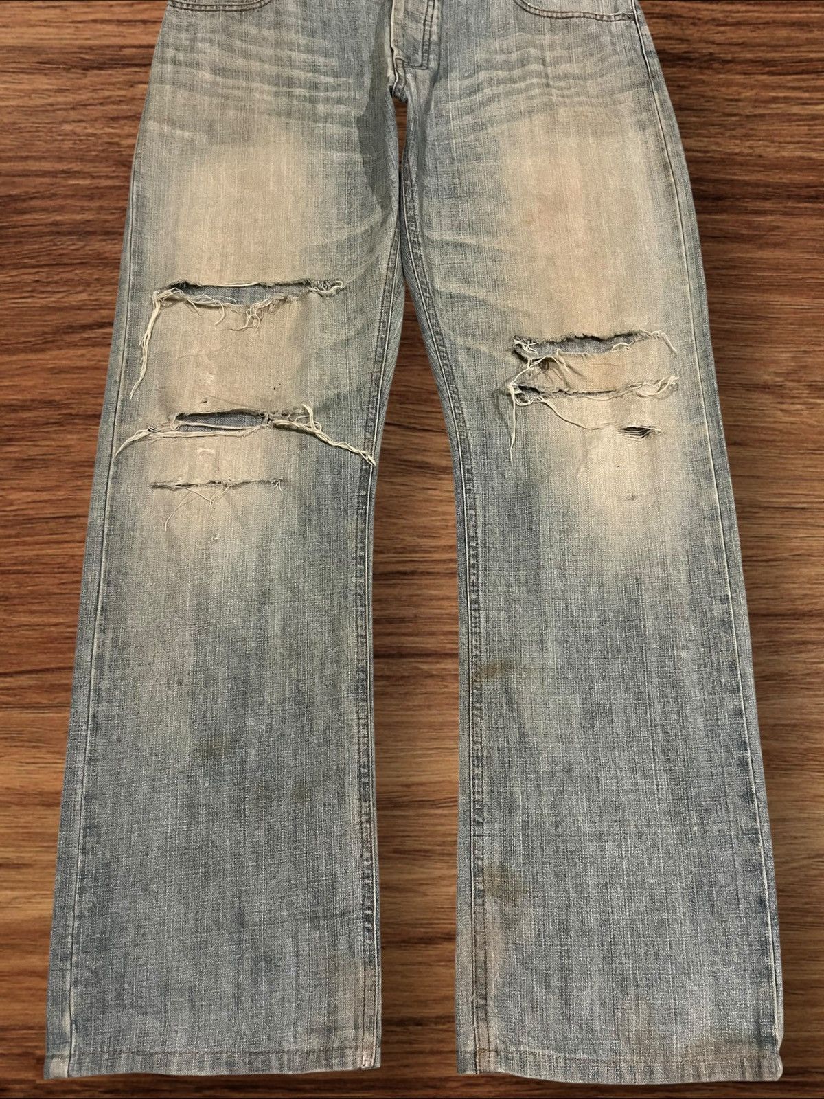 Black Label × Burberry ⚡️Sick⚡️Burberry Black Label Mud Wash Distress Buttonfly Jeans Size US 35 - 11 Thumbnail
