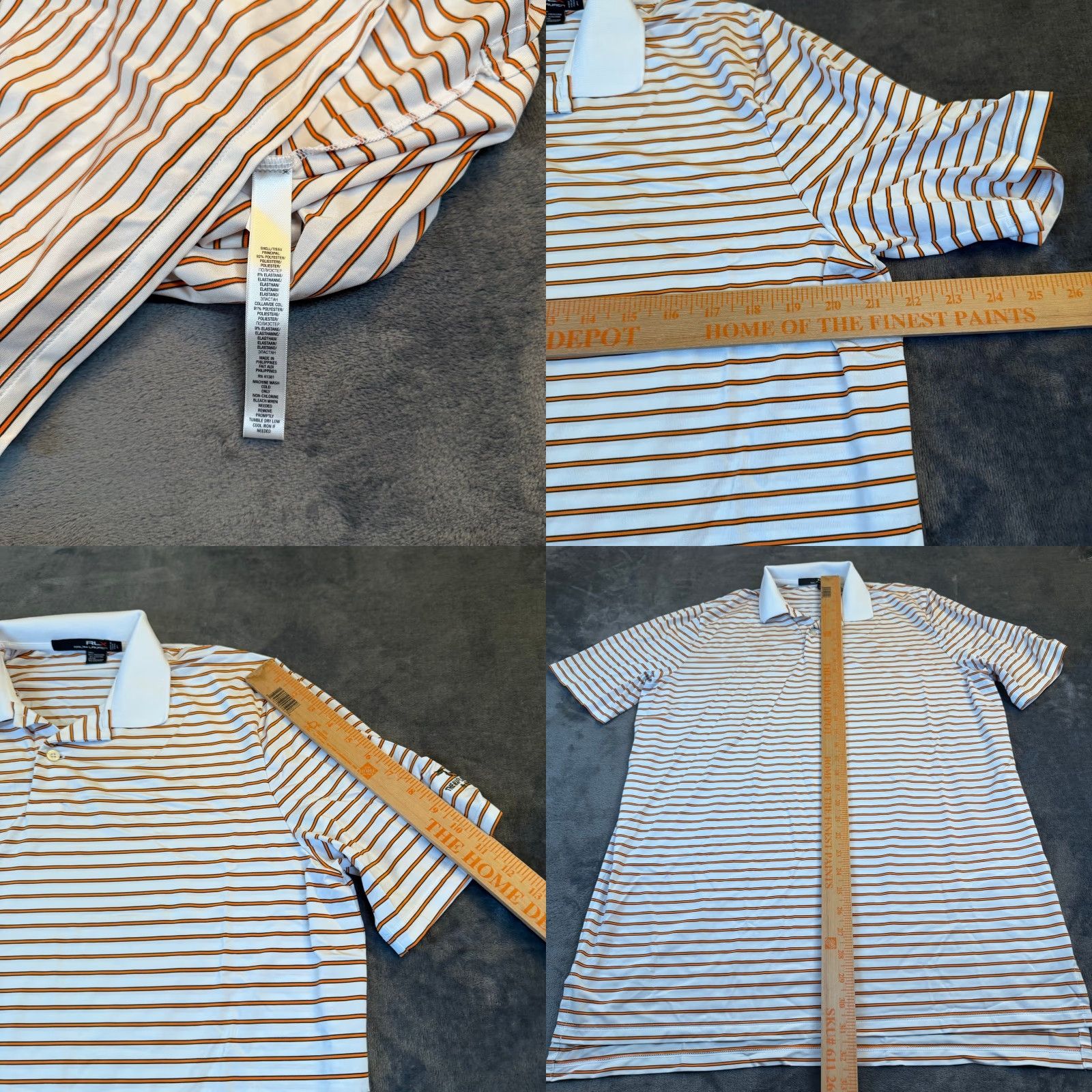 RLX Ralph Lauren RLX Ralph Lauren Polo Shirt Mens L Striped White Orange Polo Shirt Mens L White Orange Striped Golf Preppy Coastal Performance Polo Shirt Size US L / EU 52-54 / 3 - 8 Thumbnail