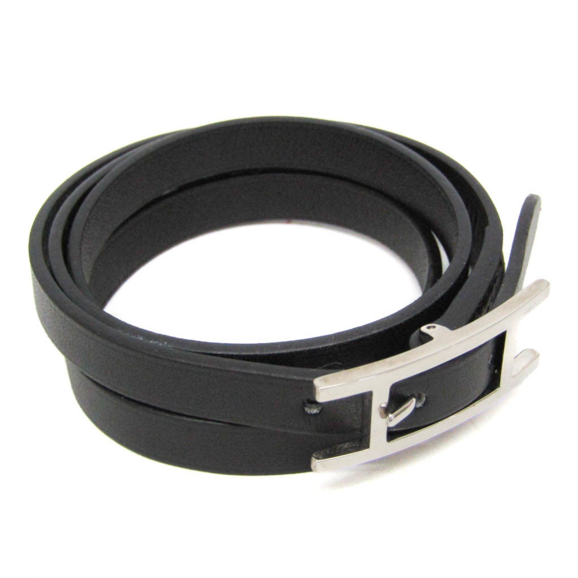 Hermes Hermes Hapi 4-row Bracelet Choker Leather,Metal Bangle Silver,Black Size ONE SIZE - 1 Thumbnail