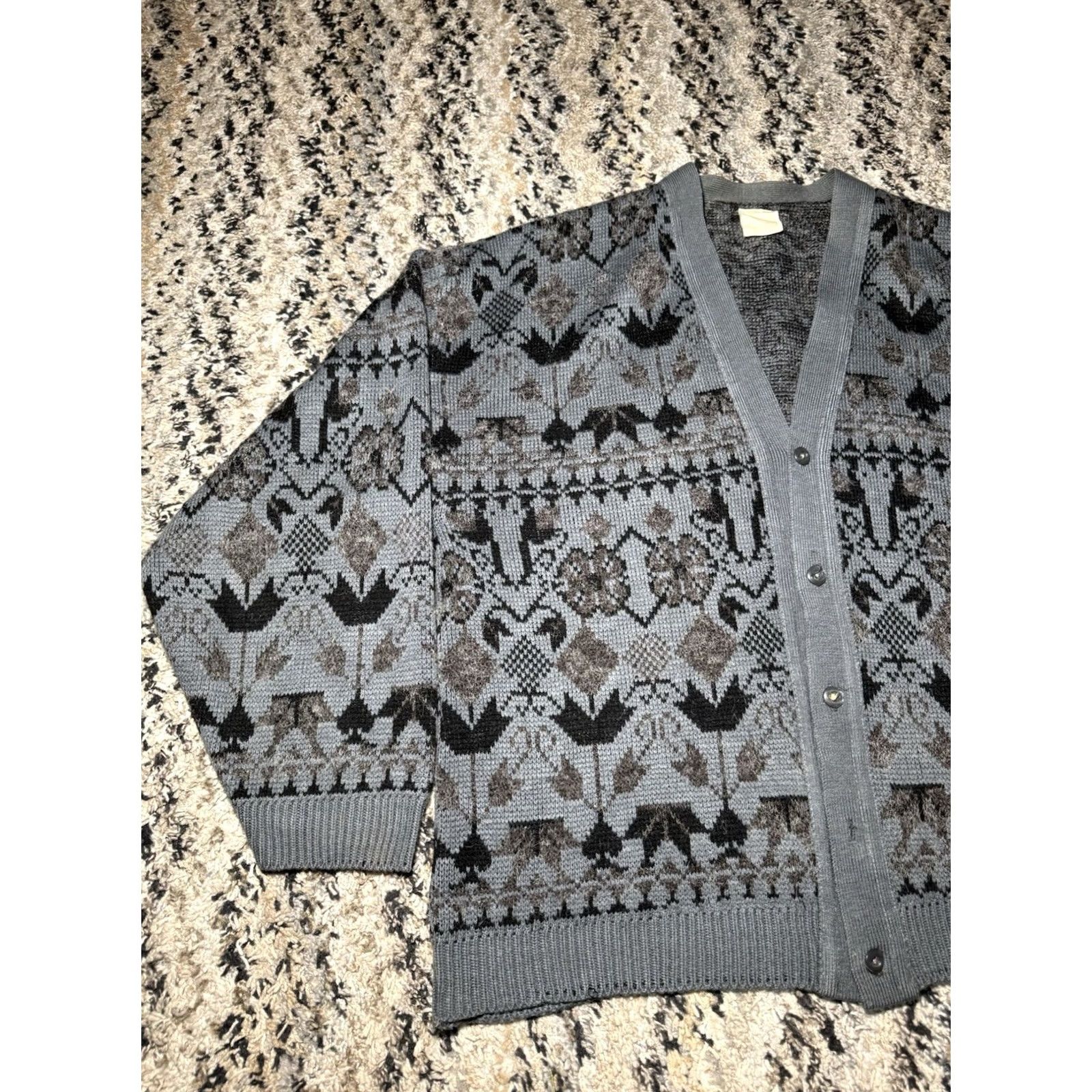 Vintage VINTAGE 60s 70s Wool Mohair Sweater Cardigan Knit Mens Large Gray Geometric Abstract Knit Wool Blend Shirt/Cardigan? Size US L / EU 52-54 / 3 - 4 Thumbnail