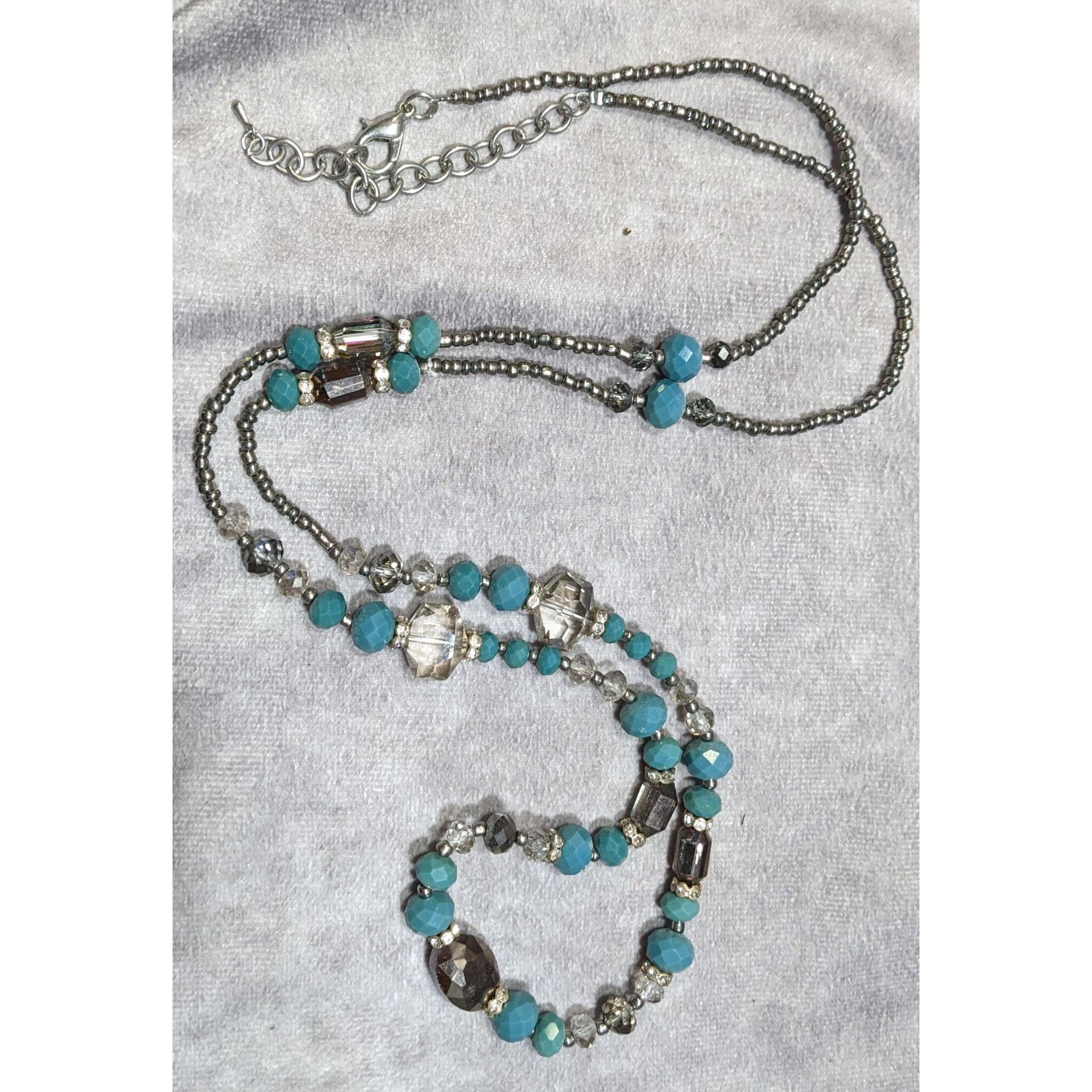 Other Elegant Teal And Silver Tone Glass Beaded Necklace With Auro Size ONE SIZE - 4 Thumbnail