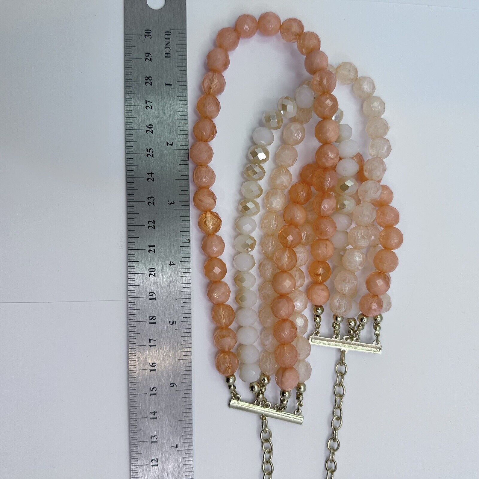Lourdes NY Signed Multi Strand Necklace Peach Cream Faceted Beads Size ONE SIZE - 9 Thumbnail