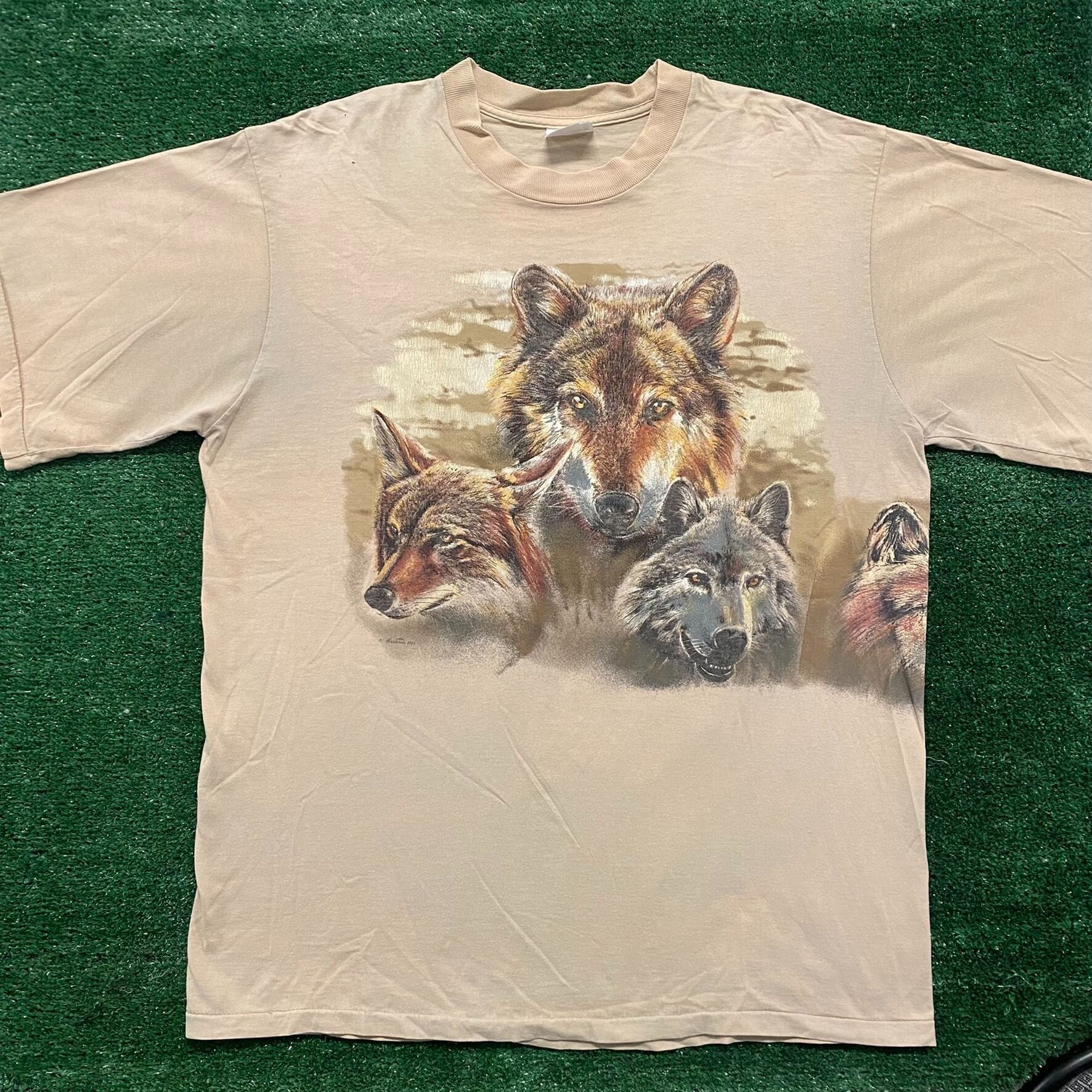 Vintage Vintage 90s Wolf Nature Shirt Single Stitch Tonal Animal Tee Size US XL / EU 56 / 4 - 1 Preview