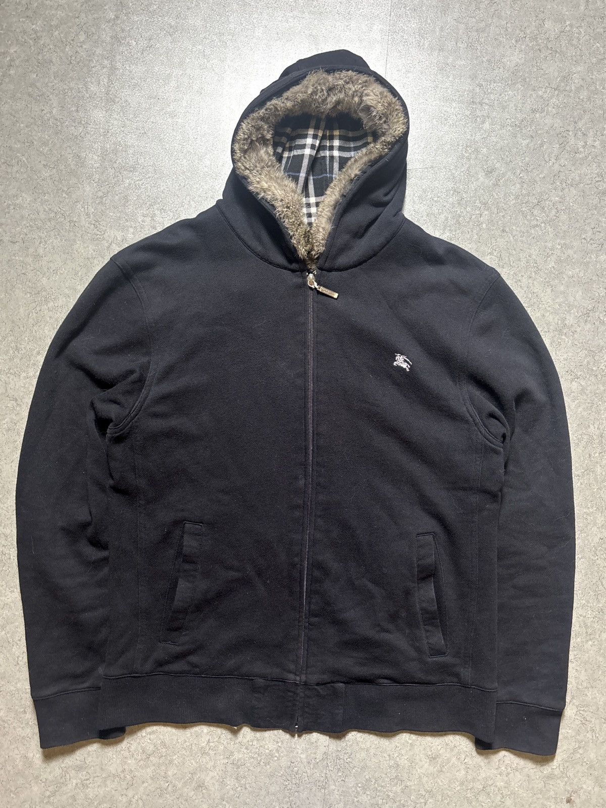 Burberry × Japanese Brand Burberry Black Label Fur Zip Up Hoodie