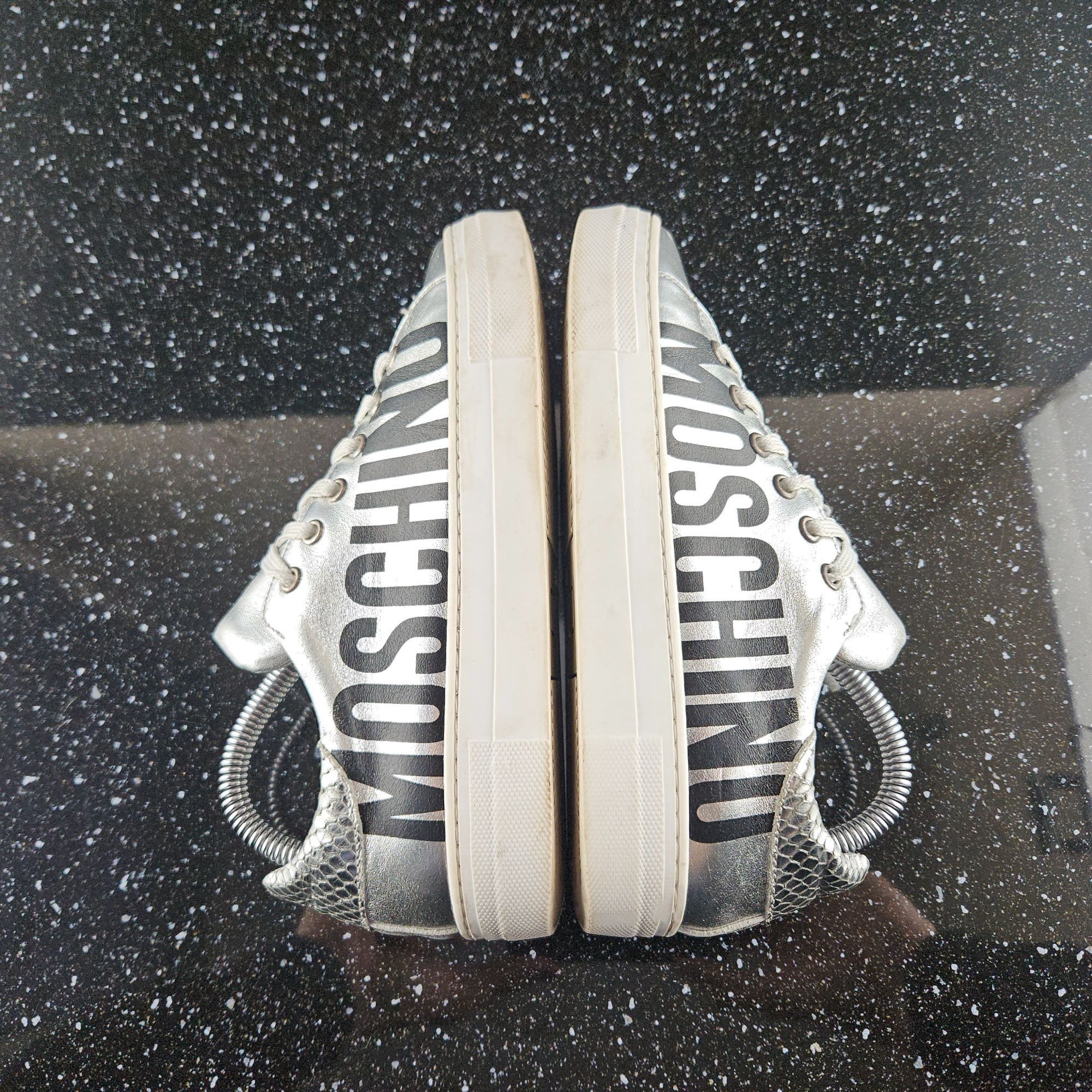 Moschino Moschino Teen Metallic Chrome Leather Sneakers (Y0112) Size US 6 / IT 36 - 9 Thumbnail