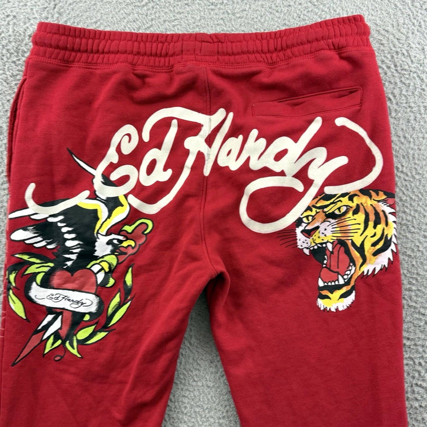 Ed Hardy Ed Hardy Sweatpants Women Large Red Wide-Leg Flare Dragon Y2K Skull Tattoo Heart Logo Pockets Vintage: No Size 36" / US 14 / IT 50 - 6 Thumbnail