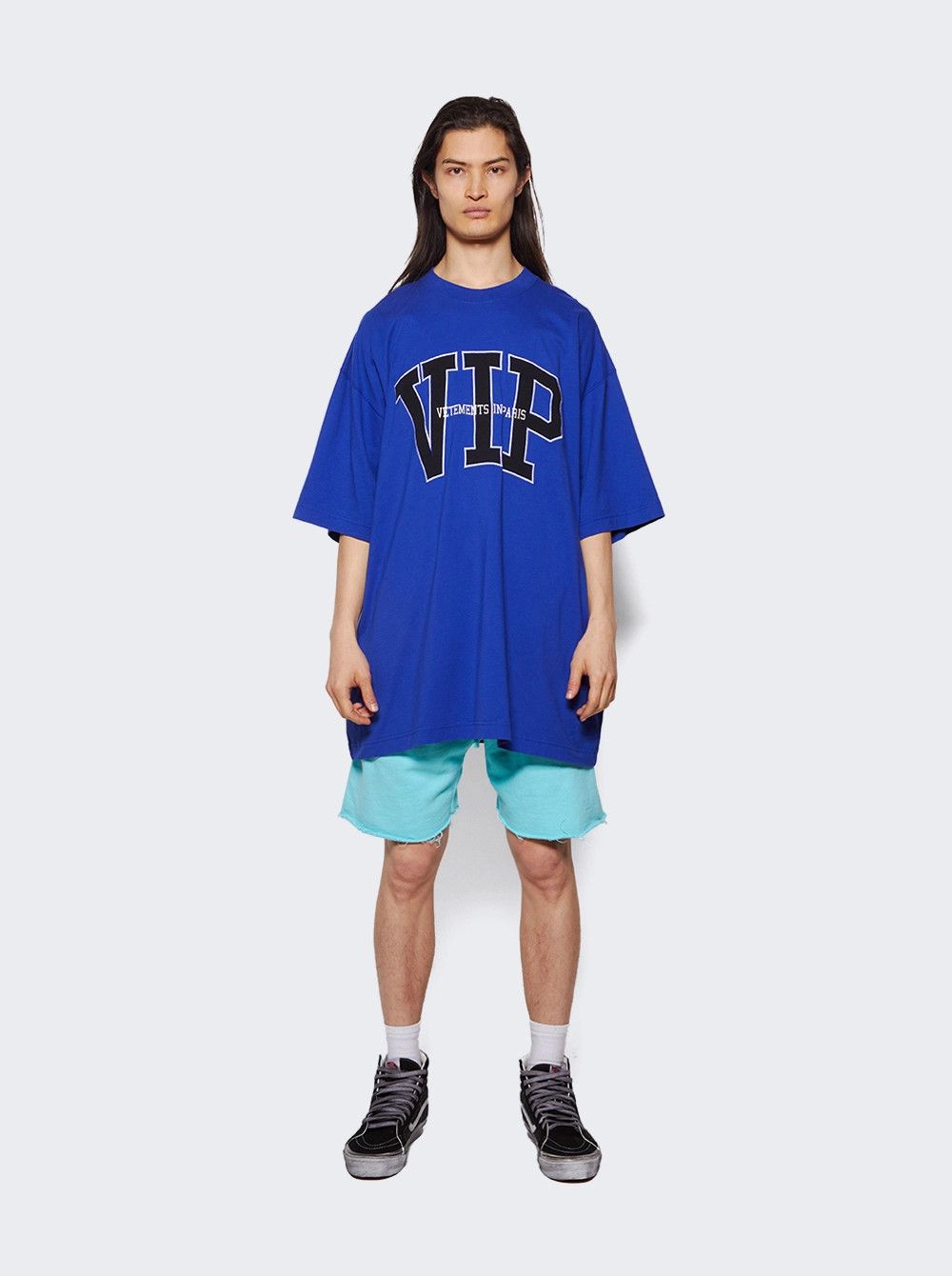Vetements Blue Embroidered VIP Logo Oversized T-Shirt Size L / US 10 / IT 46 - 4 Thumbnail