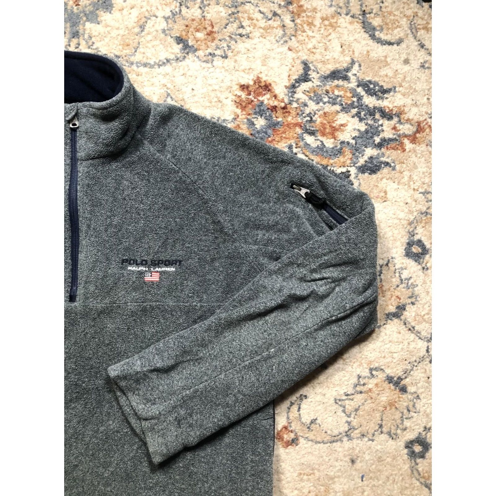 Polo Ralph Lauren Polo Sport Ralph Lauren Sweater Mens L Gray 1/4 Zip Pullover Raglan Sleeve Mock Neck Polyester Casual Pullover Size US L / EU 52-54 / 3 - 4 Thumbnail