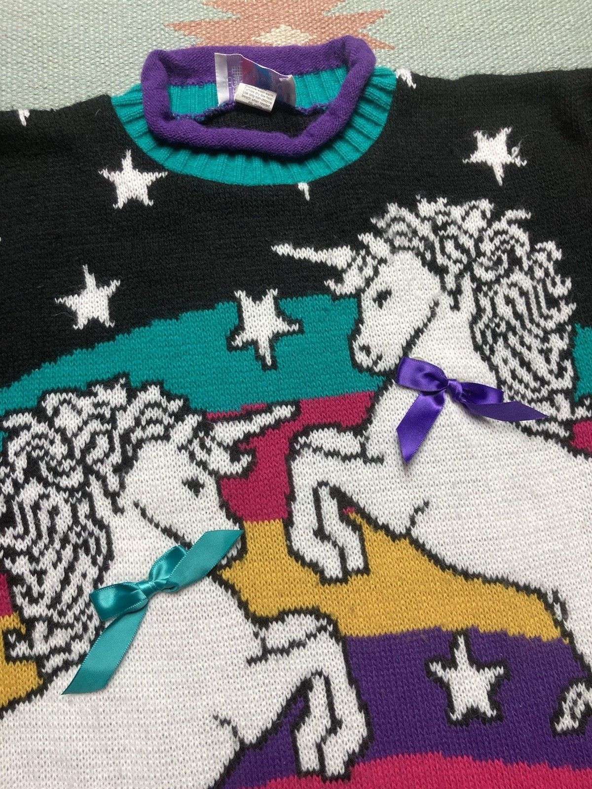 Vintage Heartworks acrylic knit sweater unicorn stars cute 10-12 Size XXS / US 00 / IT 34 - 3 Thumbnail