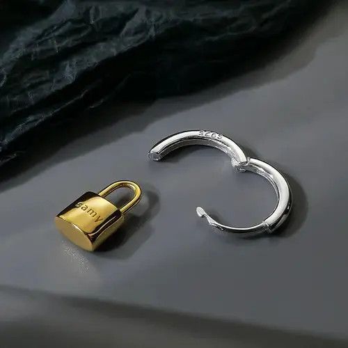 Jewelry × Sterling Silver Titanium Steel Gold Lock Dangle Drop Earrings for Men Women Size ONE SIZE - 4 Thumbnail