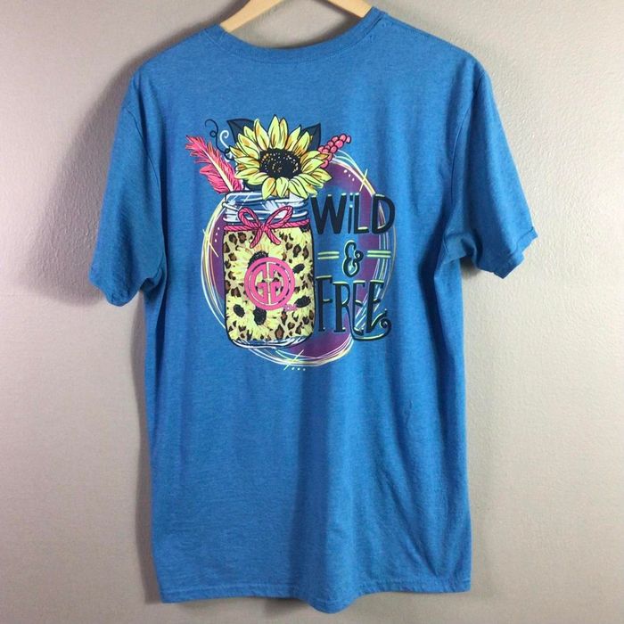 Streetwear Girlie Girl Original T Shirt Sunflowers Wild Free Blue Large