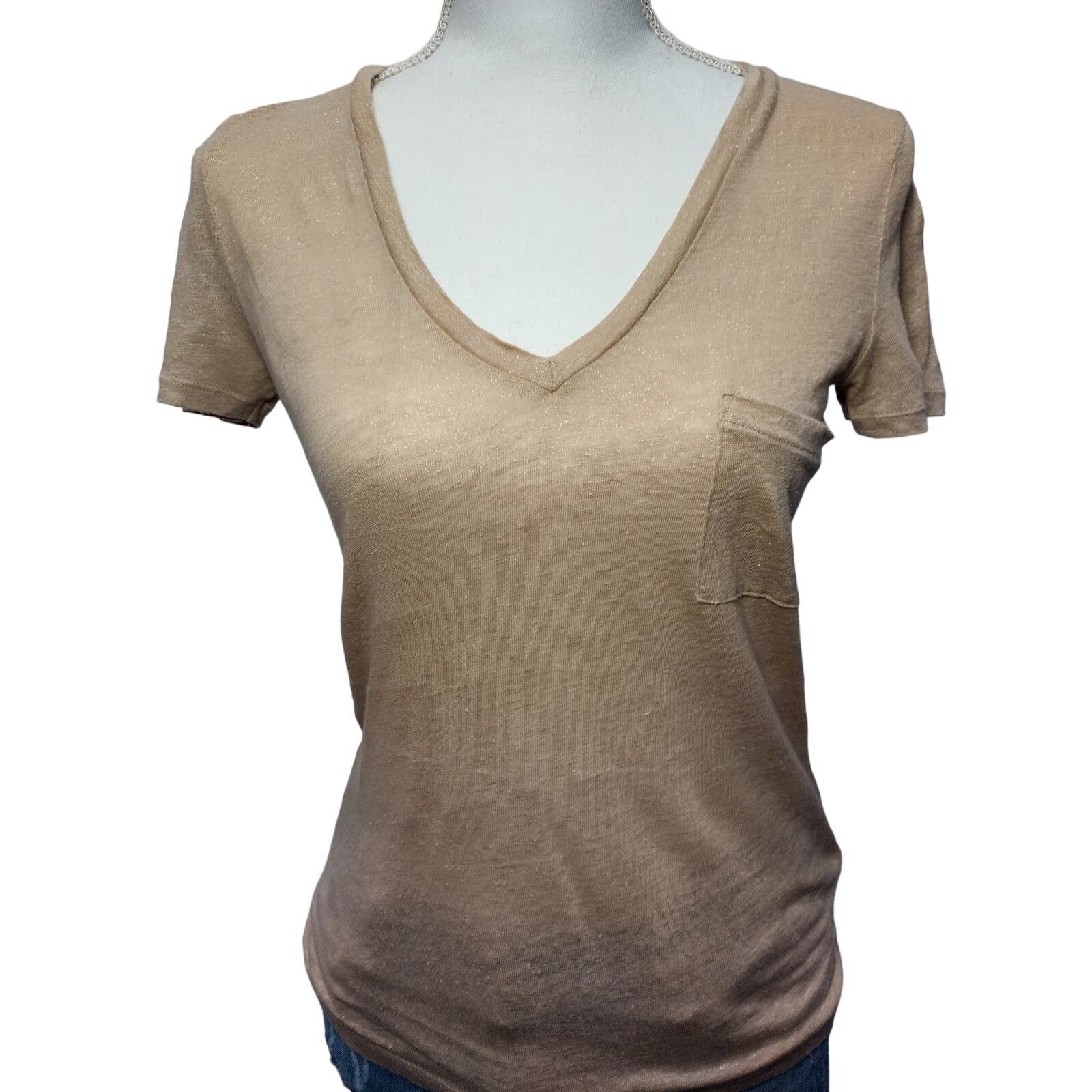 J.Crew J. Crew Womens 100% Linen T-Shirt Short Sleeve V-Neck Patch Size XS / US 0-2 / IT 36-38 - 1 Thumbnail