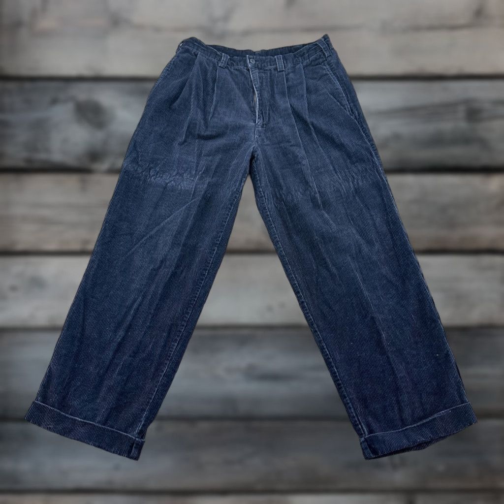 Vintage VINTAGE Trust Corduroy Pants Men 34x30 Blue Straight Relaxed Pleated Baggy 90s Skater Chino Stretch Pants Mens Size US 34 / EU 50 - 1 Thumbnail
