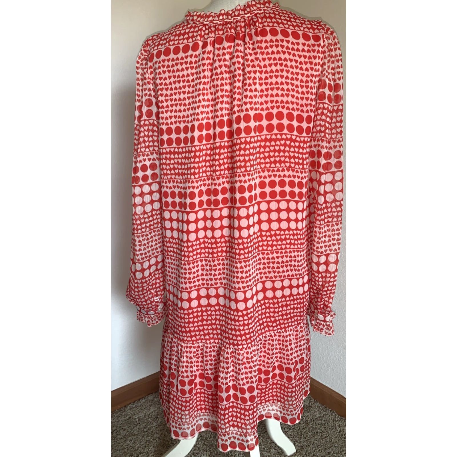 Loft LOFT Blouse Shirt S Red White Polka Dot Print V-Neck Long Sleeve Pullover Knit Nylon Polyester Turtleneck-? Size S / US 4 / IT 40 - 3 Thumbnail