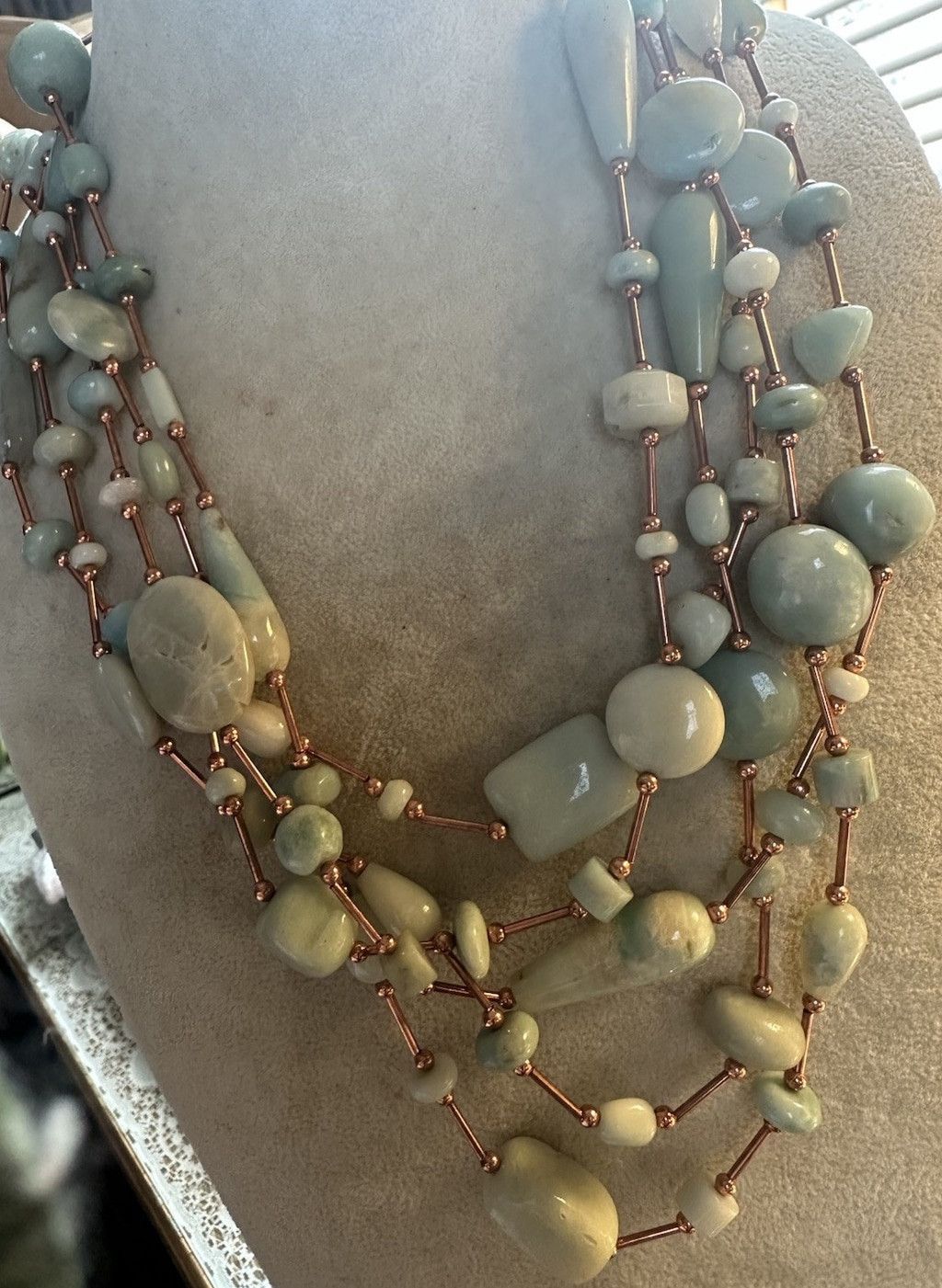 Handmade Multi Strand Amazonite Green Gem Stone Lg. Bead Aqua copper Size ONE SIZE - 9 Thumbnail