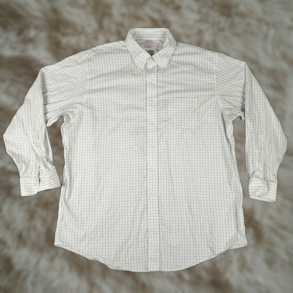 Brooks Brothers BROOKS BROTHERS Shirt Mens 17.5 White Check Madison Dress Button Up Long Sleeve Size 46R - 1 Thumbnail