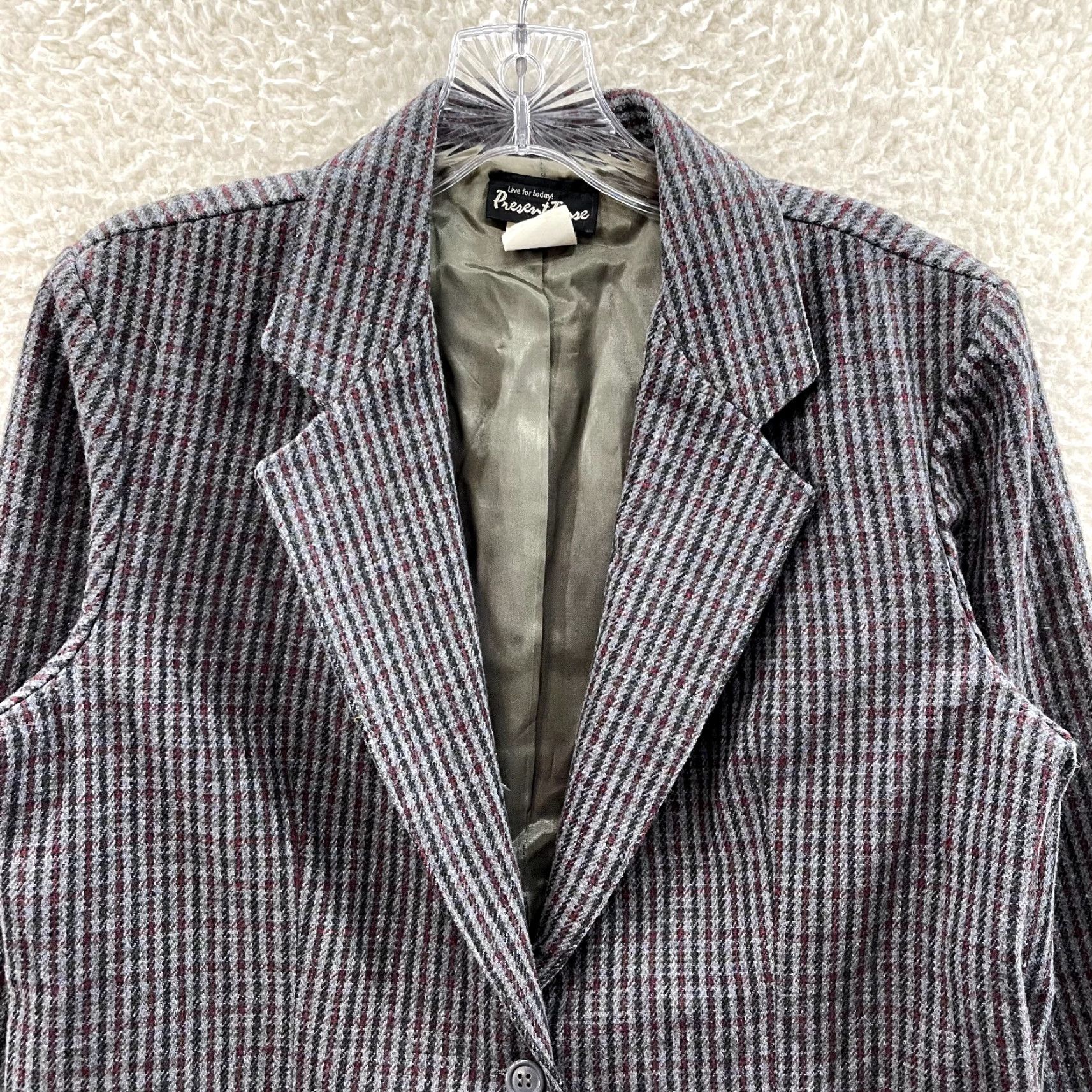 Vintage VINTAGE 90s Blazer Jacket 16 Womens Grey Plaid Wool Blend Preppy Dark Academia Present Tense Suit Jacket/Blazer Mens Womens Girls Boys Size XXL / US 16-18 / IT 52-54 - 3 Thumbnail