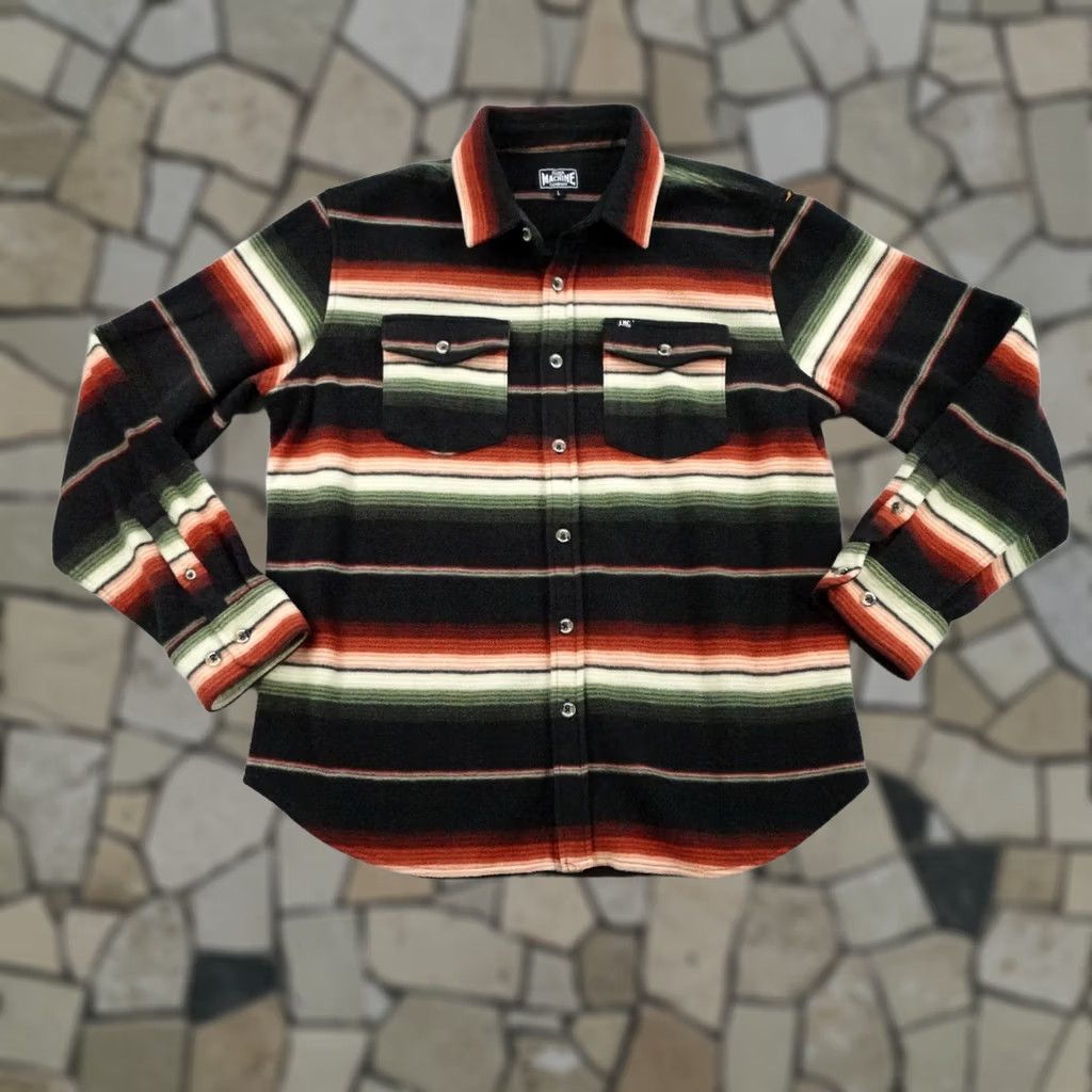 Vintage Loser Machine Mens Large Black Orange Green Striped Fleece Button Up Skate Size US L / EU 52-54 / 3 - 1 Thumbnail