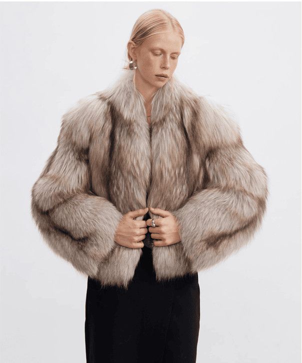 Other Women’s Oatmeal Silver Fox Fur Jacket Size L / US 10 / IT 46 - 2 Thumbnail