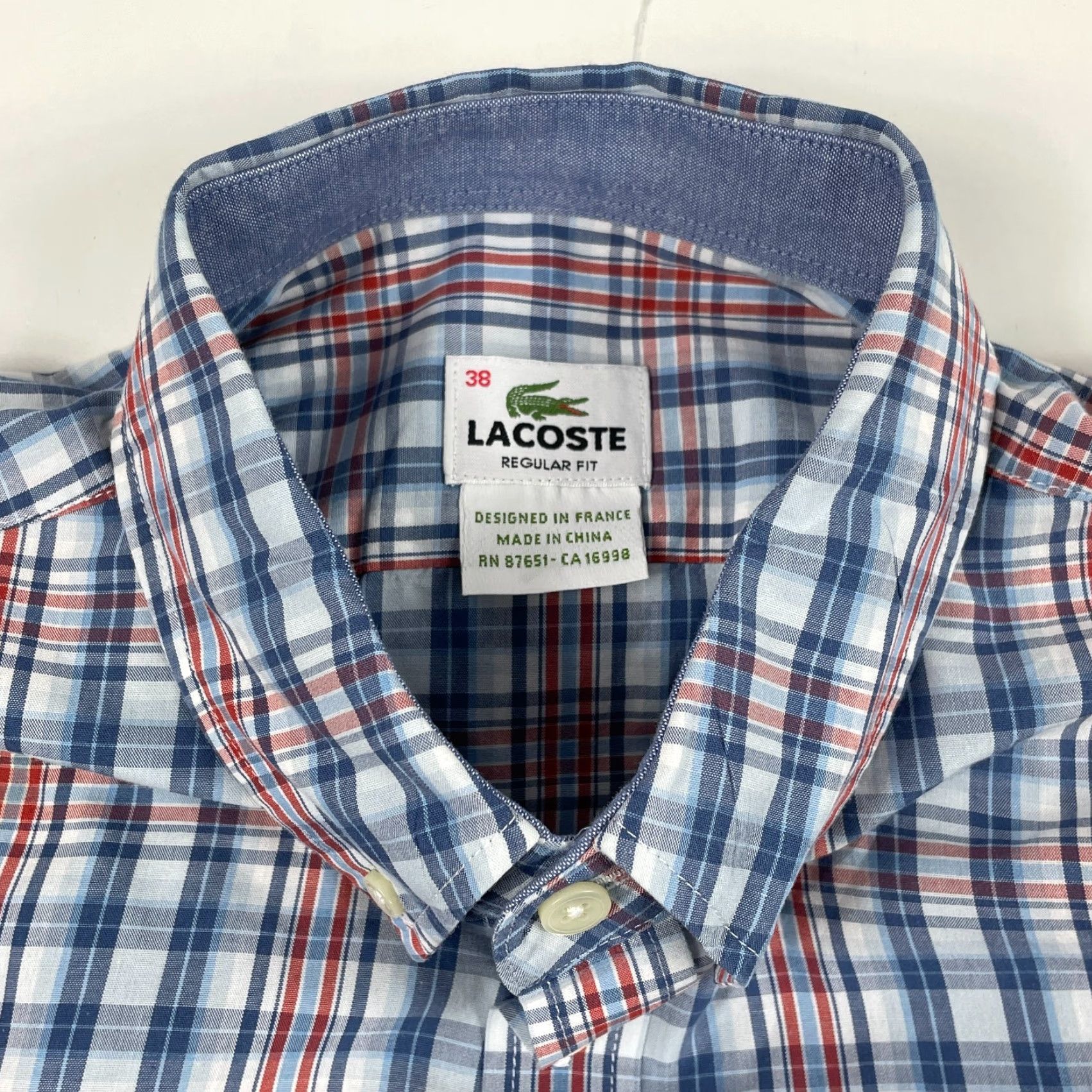 Lacoste Lacoste Shirt Mens 38 Blue Plaid Button-Down Long Sleeve Casual Workwear Preppy Crocodile Size US M / EU 48-50 / 2 - 7 Thumbnail