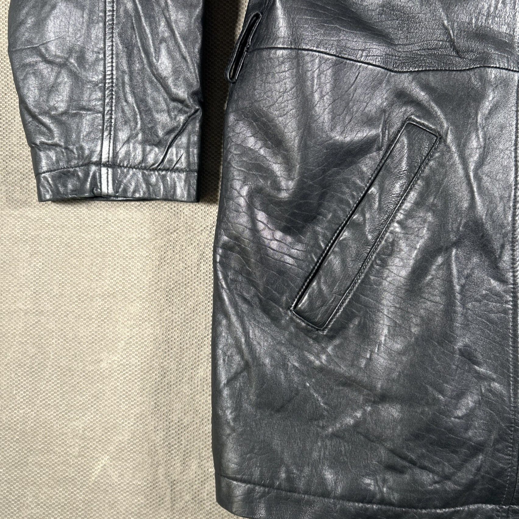 Vintage Men’s Black Heavy Rugged Leather Button Snap Zipper Coat Urban Cowboy Size Large Size US L / EU 52-54 / 3 - 4 Thumbnail