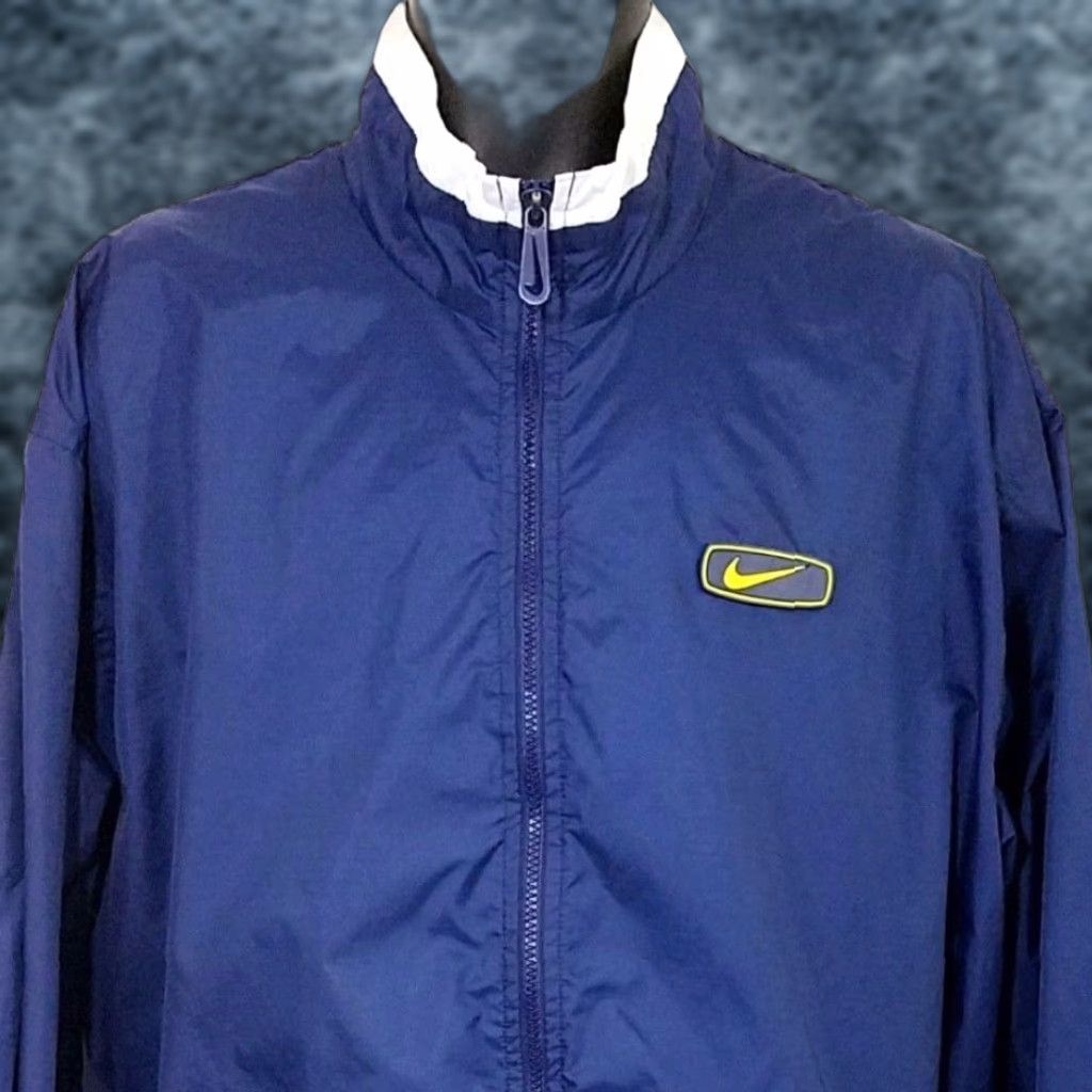Nike VINTAGE Nike Windbreaker Jacket Mens Size Large 90s Racer Racing Stripe Oversize Blue Zip Size US L / EU 52-54 / 3 - 1 Thumbnail
