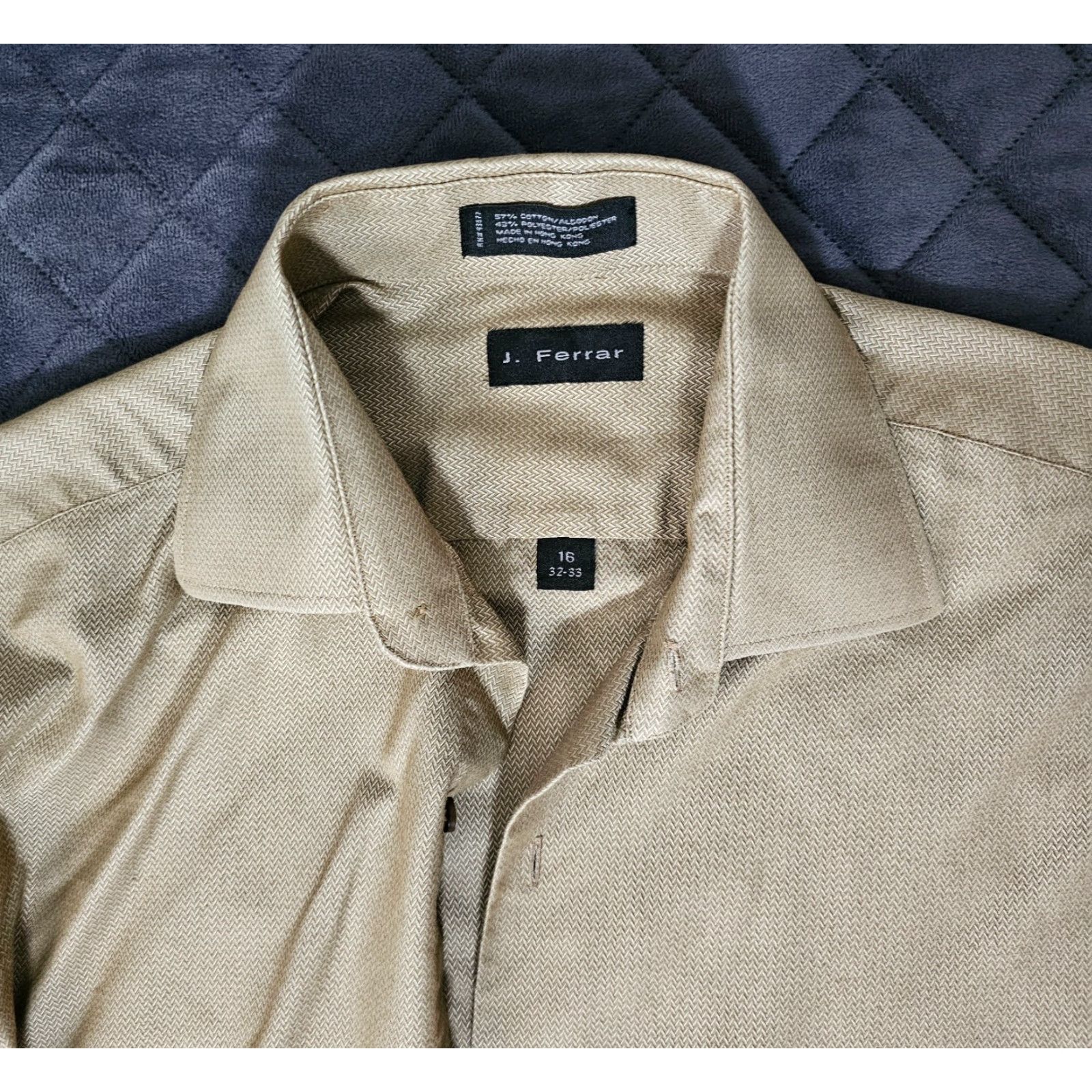 Vintage J. Ferrar Button-Down Shirt 16 32/33 Brown Herringbone Casual Mens Shirt Size US L / EU 52-54 / 3 - 2 Thumbnail