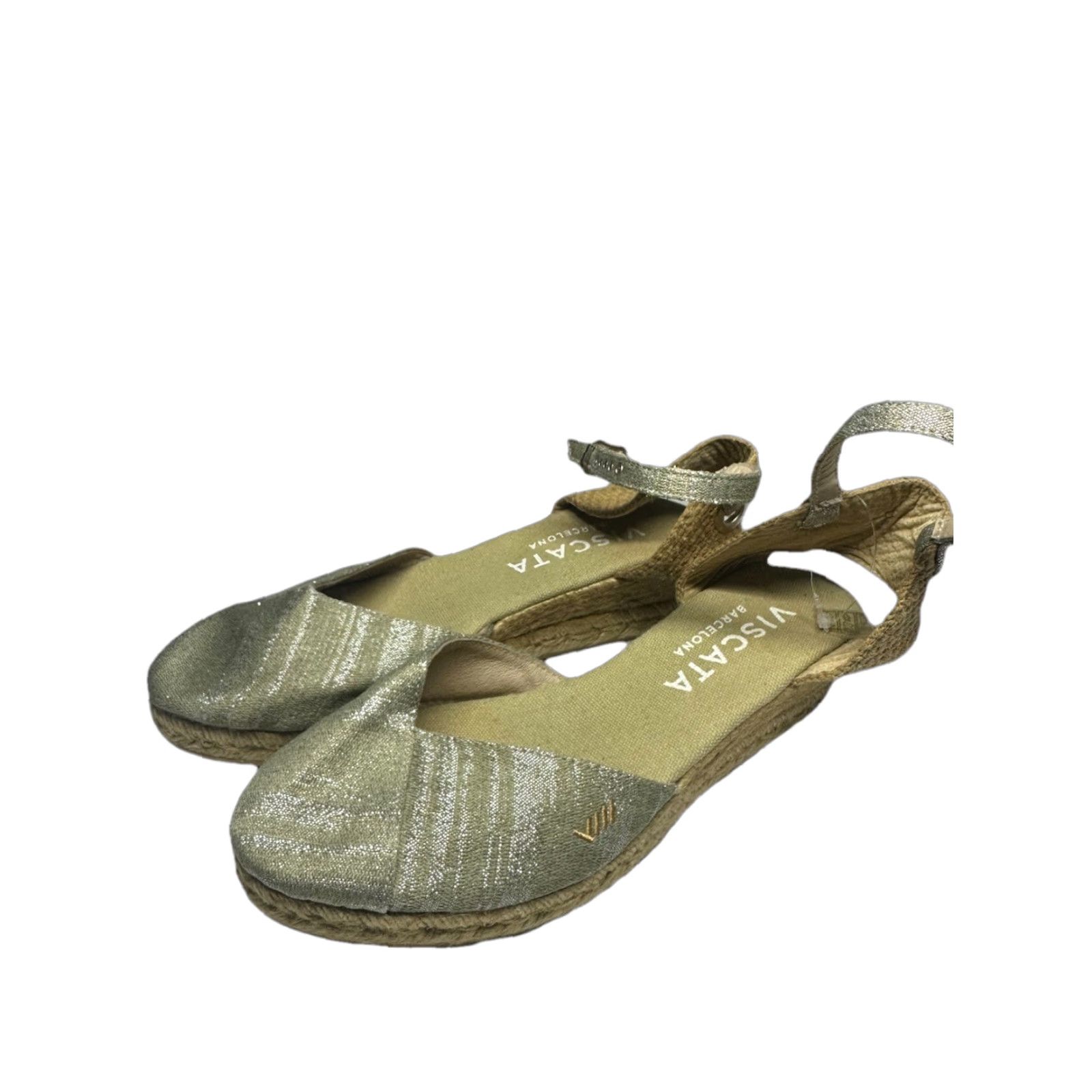 VINTAGE VISCATA Gray Canvas Espadrille Sandals Wedge Women Size