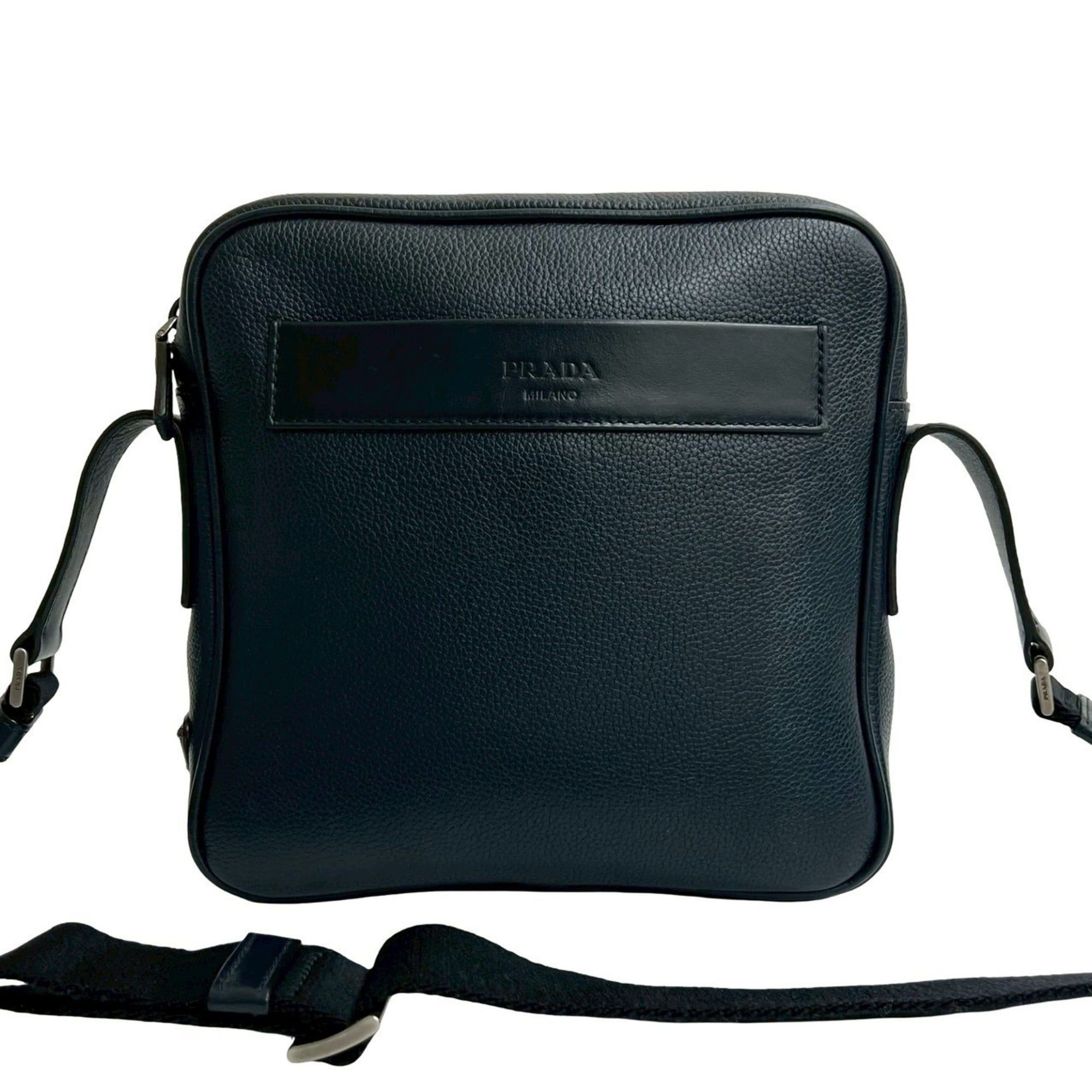 Prada Triangle Logo Nylon And Leather Shoulder Bag/pochette/body Bag Navy 18398 in Blue, Women's