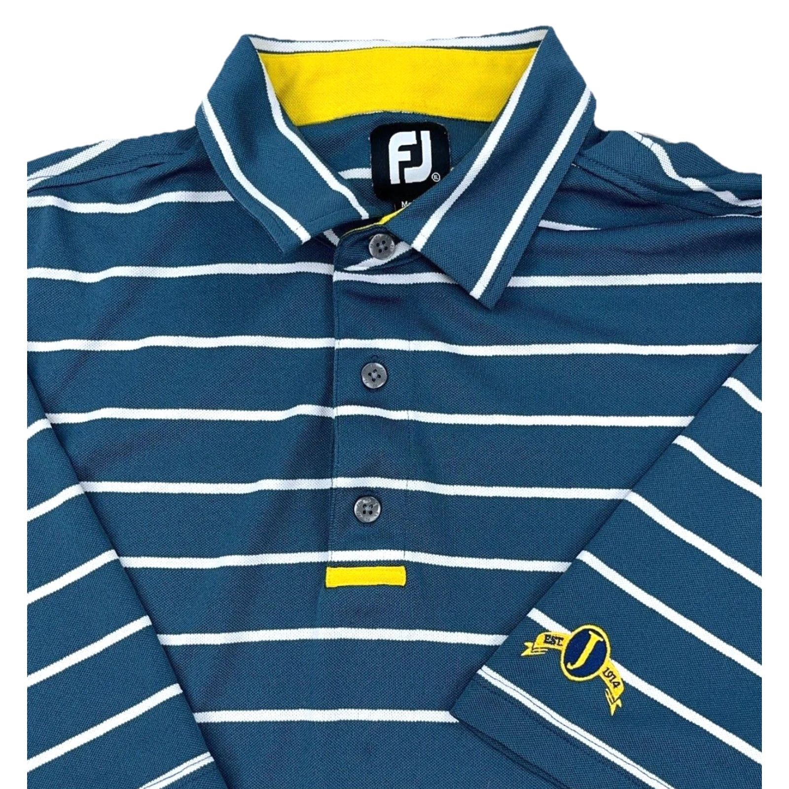 Footjoy FootJoy Polo Shirt Men XL Blue White Yellow Striped Performance Golf Club Aqua* Size US XL / EU 56 / 4 - 2 Thumbnail